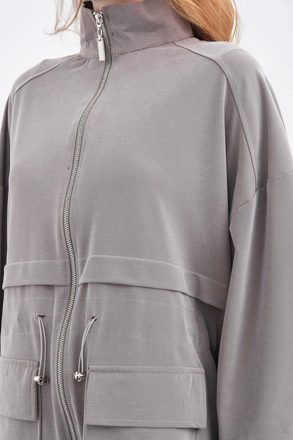 Gri Kadın Bel Lastik Detaylı Cepli Fermuar Kapamalı Oversize Modal Alt Üst Takım