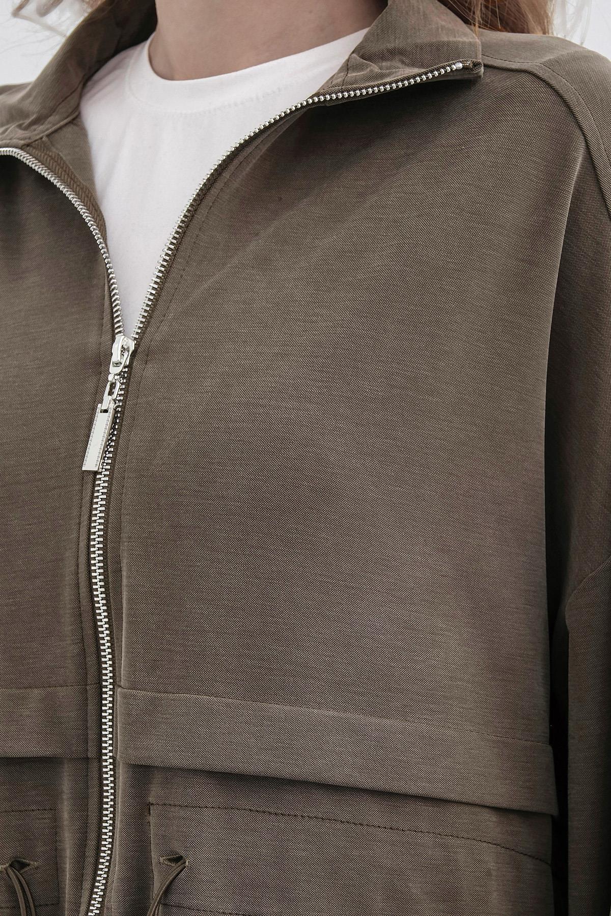 HAKİ Kadın Bel Lastik Detaylı Cepli Fermuar Kapamalı Oversize Modal Alt Üst Takım