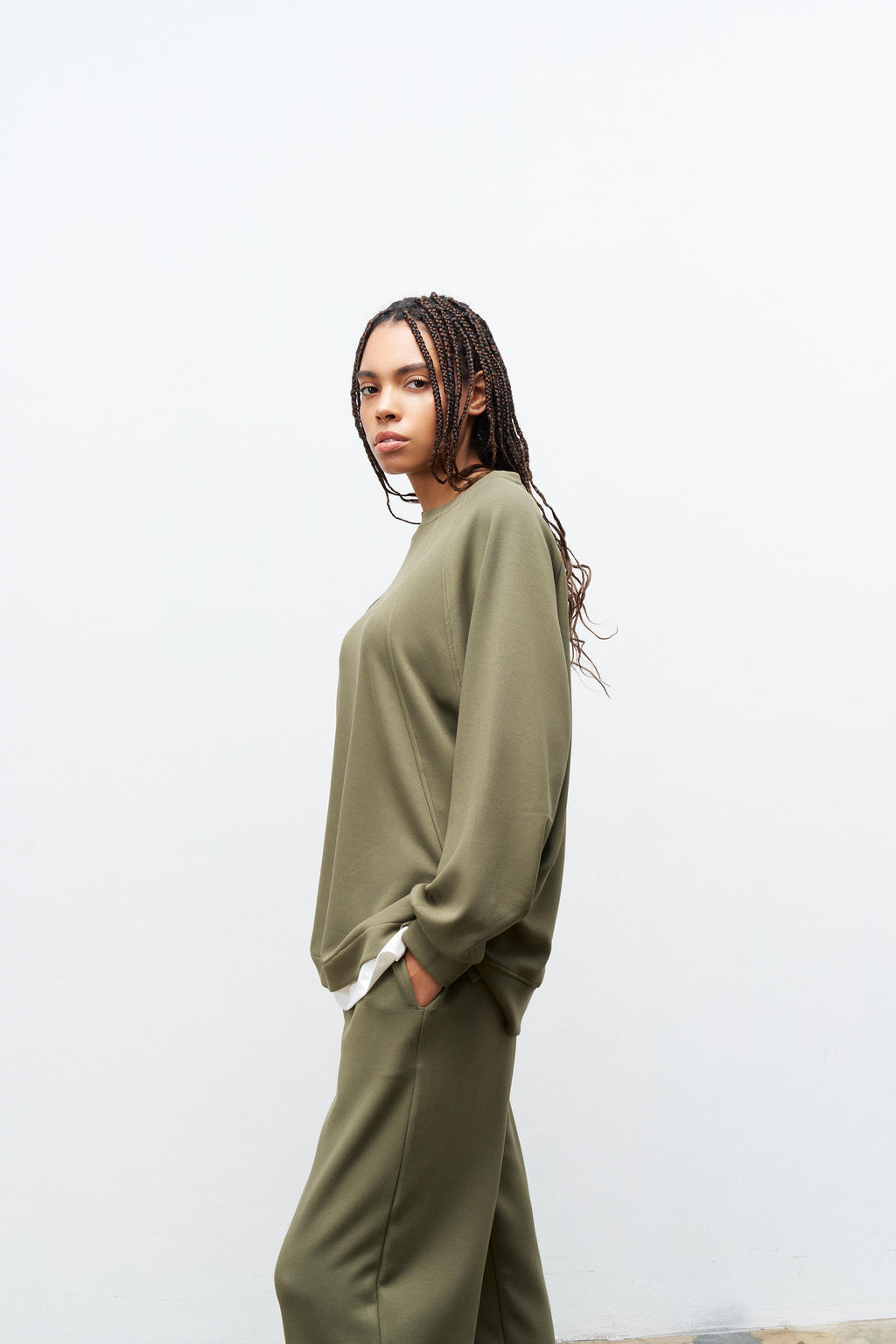 HAKİ Kadın Bisiklet Yaka Eteği Süprem Üst Ve Beli Lastikli Alt Modal Takım