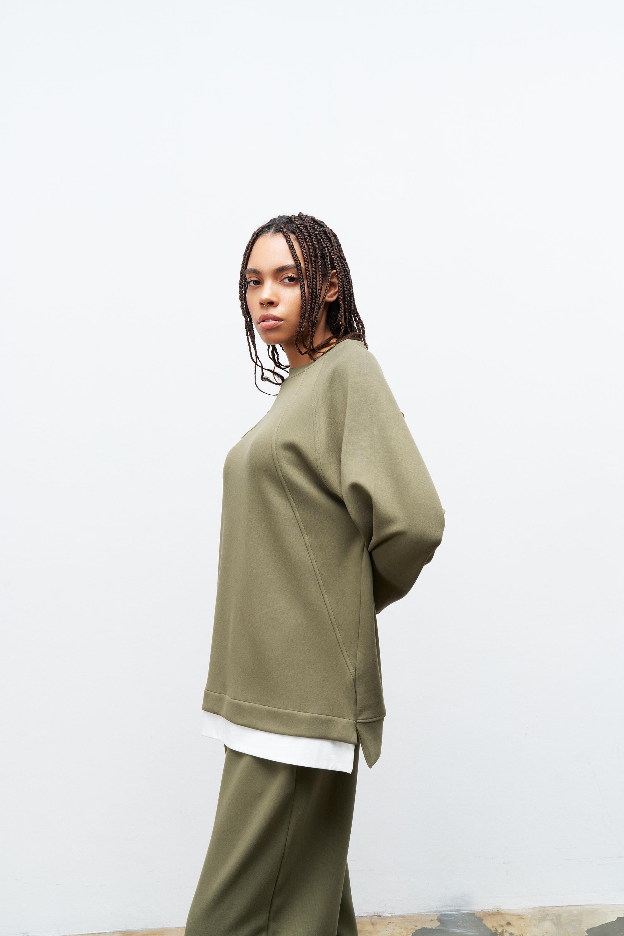 HAKİ Kadın Bisiklet Yaka Eteği Süprem Üst Ve Beli Lastikli Alt Modal Takım