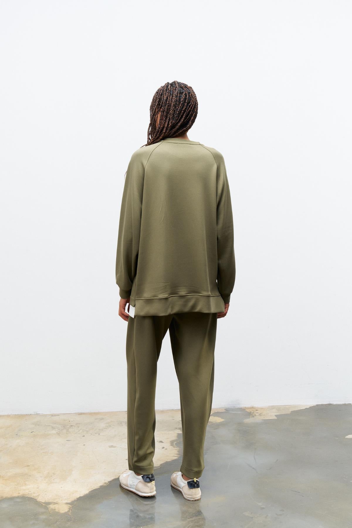 HAKİ Kadın Bisiklet Yaka Eteği Süprem Üst Ve Beli Lastikli Alt Modal Takım