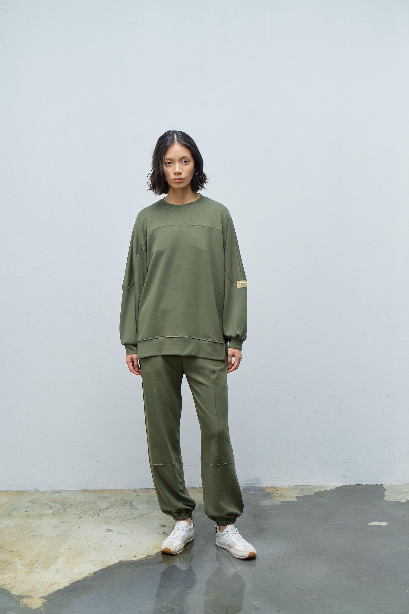 HAKİ Kadın Premium Modal Süs Etiket Detaylı Jogger Alt-Üst Takım