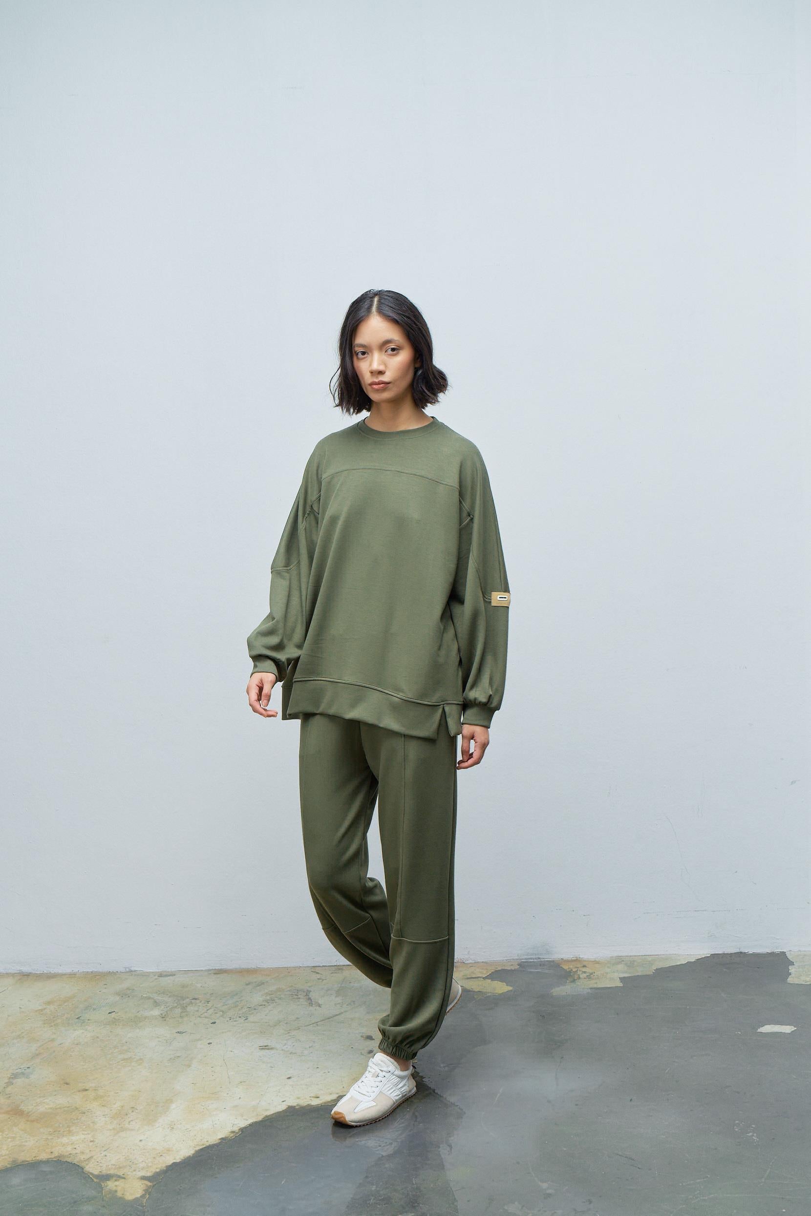 HAKİ Kadın Premium Modal Süs Etiket Detaylı Jogger Alt-Üst Takım