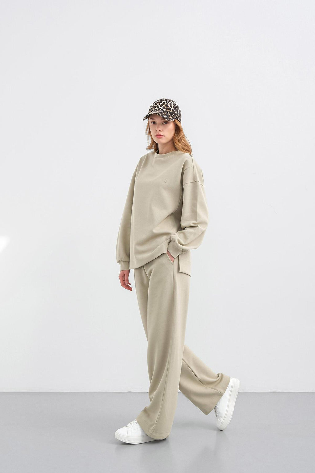 HAKİ Kadın Oversize Pike Dokulu Bol Paça Alt-Üst Takım