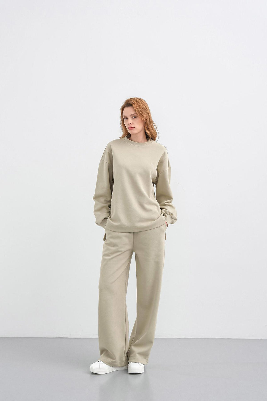 HAKİ Kadın Oversize Pike Dokulu Bol Paça Alt-Üst Takım