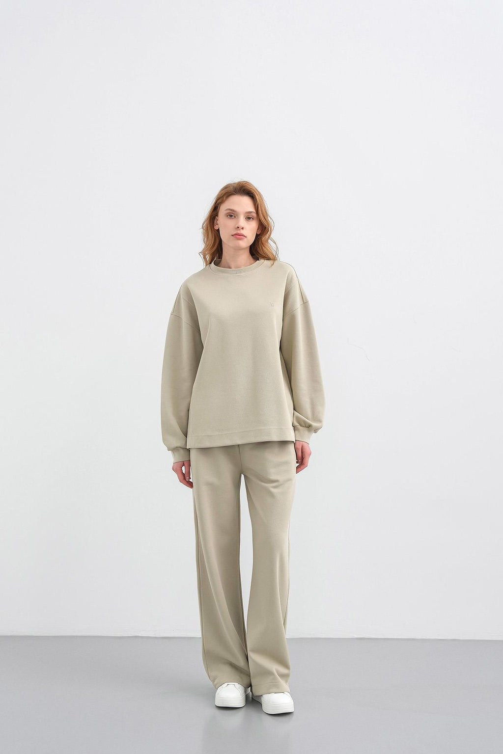 HAKİ Kadın Oversize Pike Dokulu Bol Paça Alt-Üst Takım