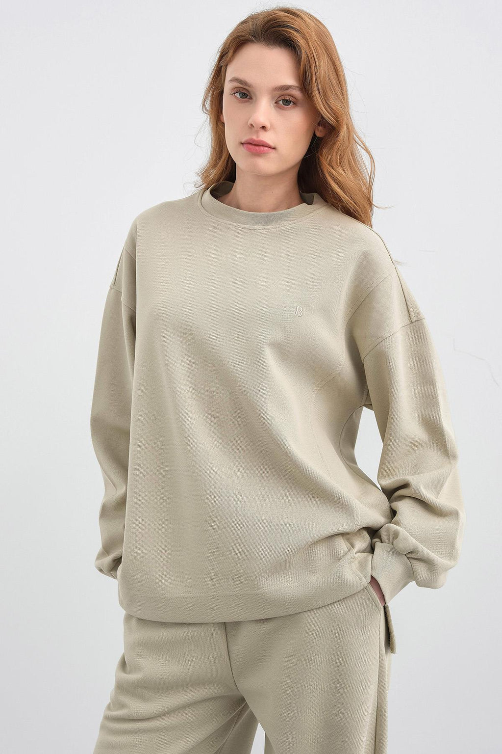 HAKİ Kadın Oversize Pike Dokulu Bol Paça Alt-Üst Takım