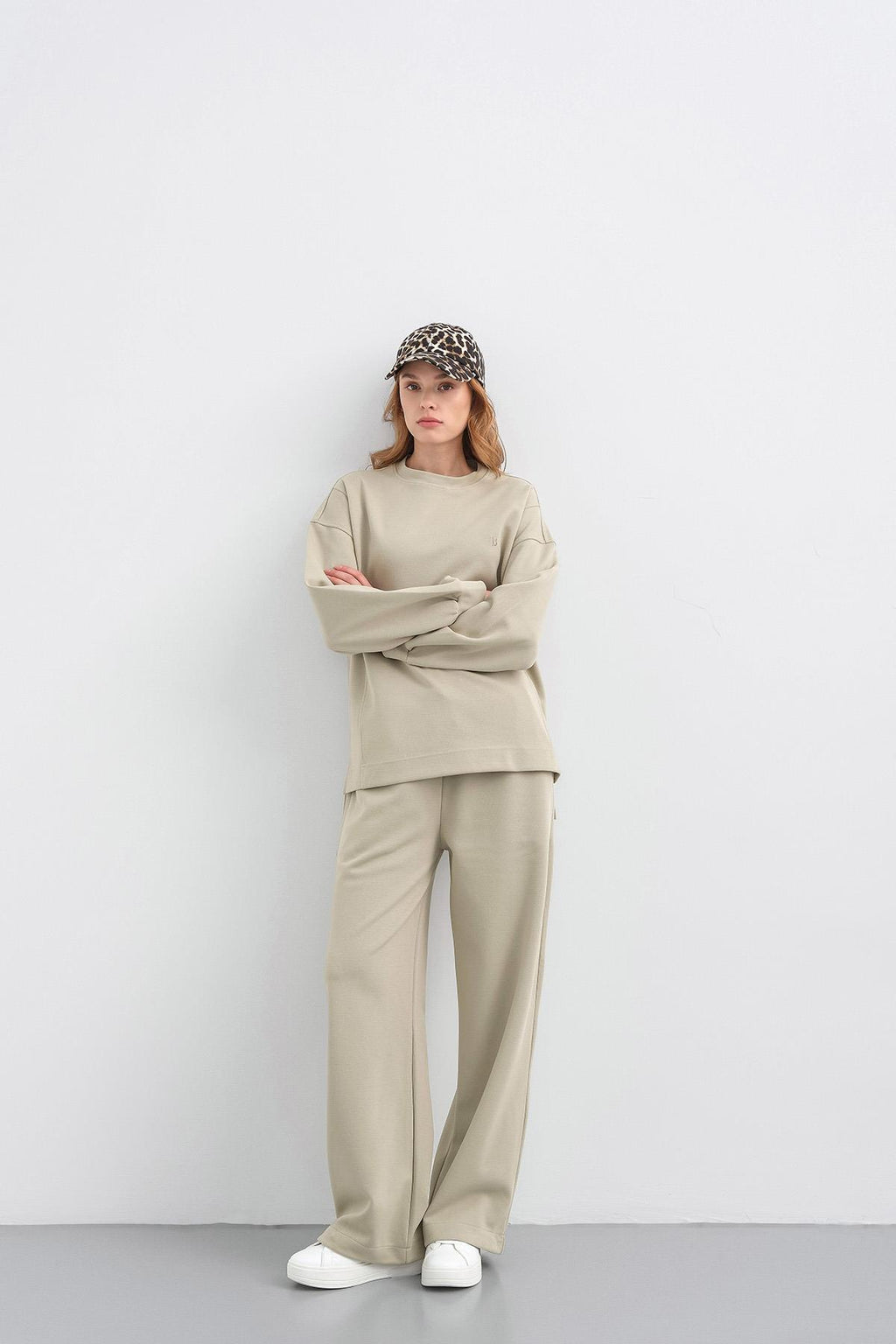 HAKİ Kadın Oversize Pike Dokulu Bol Paça Alt-Üst Takım