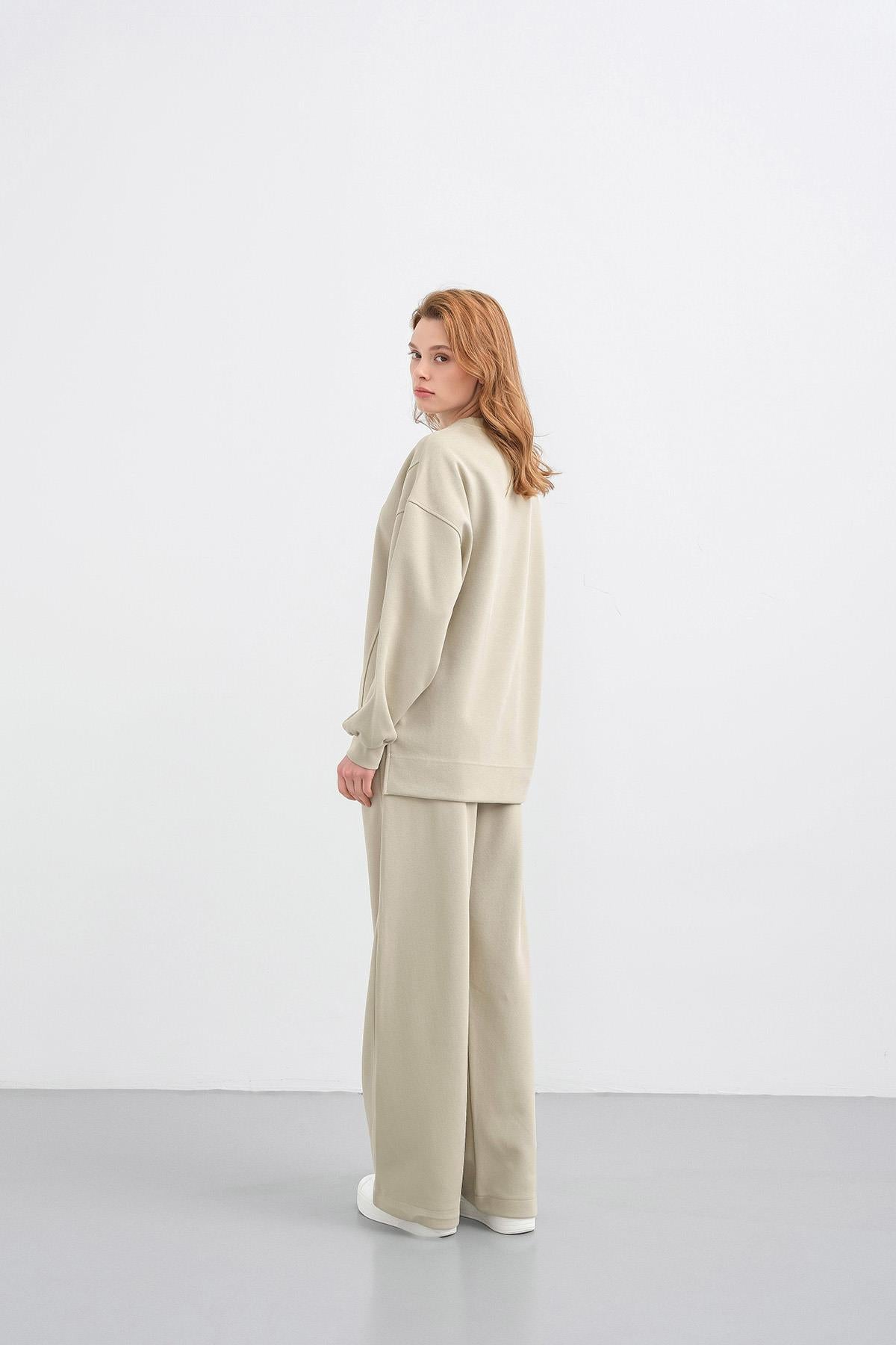 HAKİ Kadın Oversize Pike Dokulu Bol Paça Alt-Üst Takım