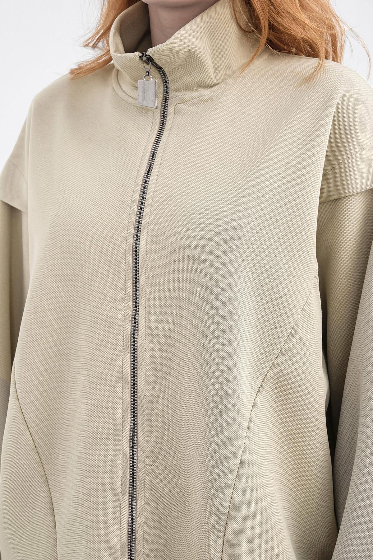 HAKİ Kadın Pike Dokulu Bel Ayarlanabilir Fermuar Detaylı Bol Paça Alt-Üst Takım