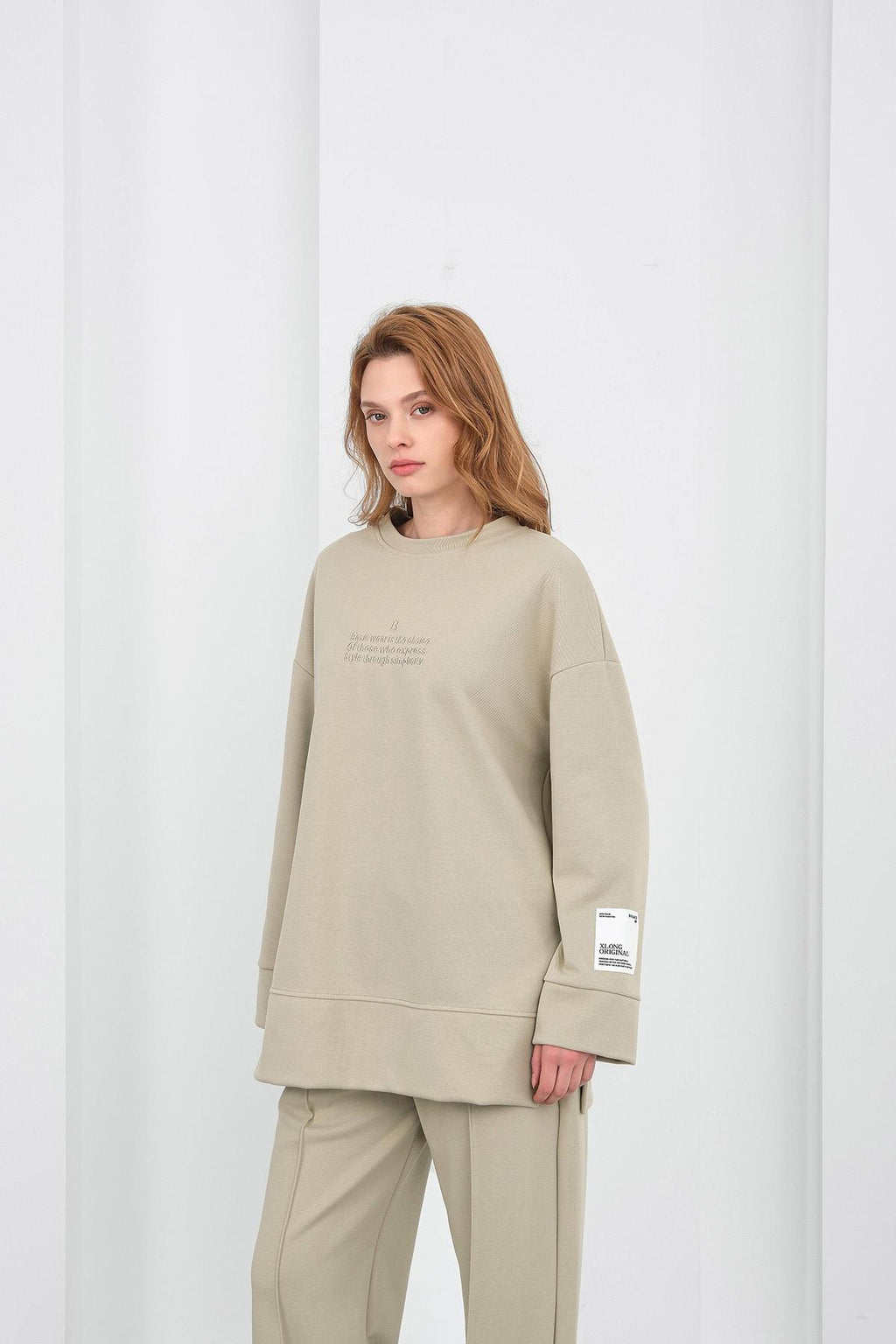 HAKİ Kadın Pike Dokulu Nakış Detaylı Yırtmaçlı Oversize Bol Paça Alt-Üst Takım