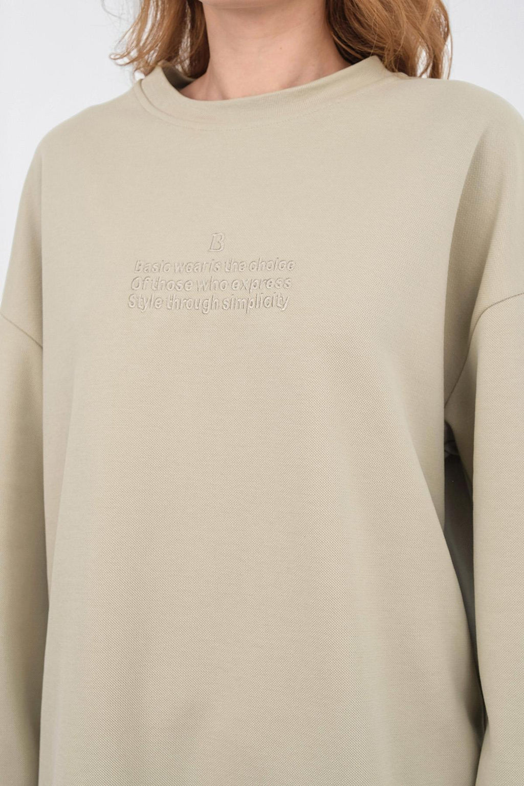 HAKİ Kadın Pike Dokulu Nakış Detaylı Yırtmaçlı Oversize Bol Paça Alt-Üst Takım