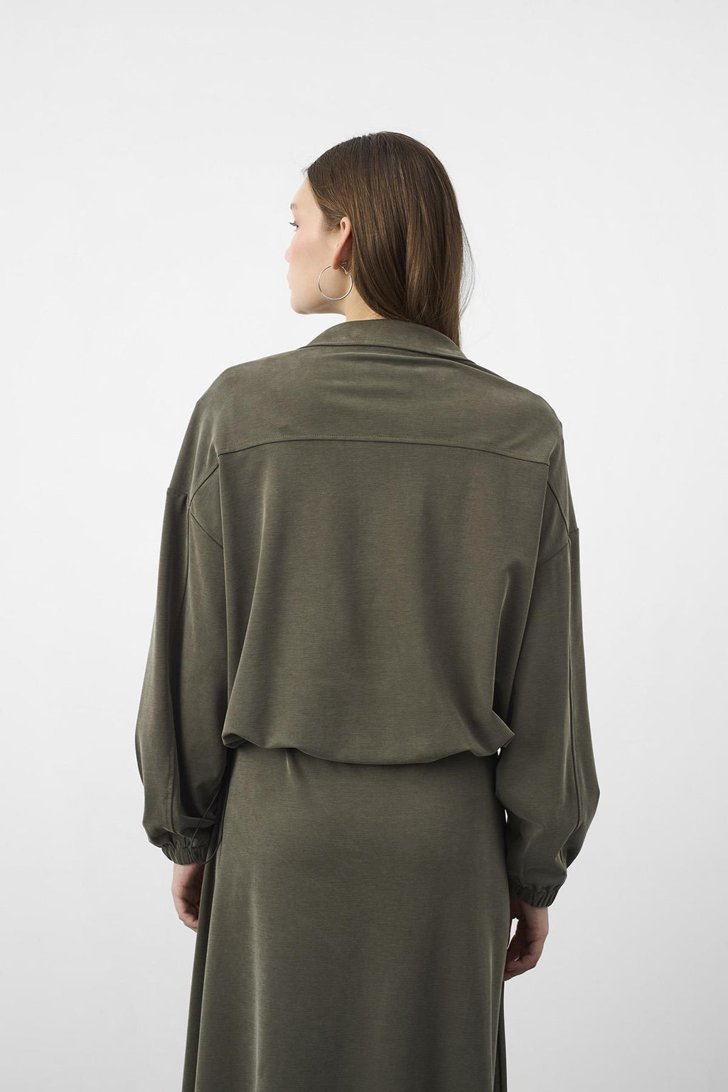 HAKİ Kadın Premium Tencel Doku Sweat Üstlü Midi Elbise Takım