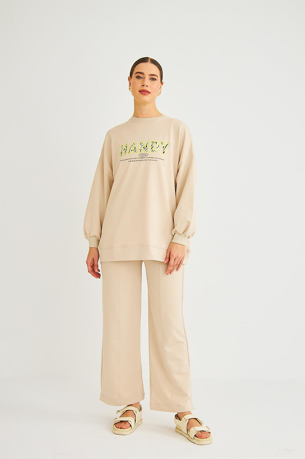 Handy Baskılı Pamuklu Oversize Taş Alt Üst Takım