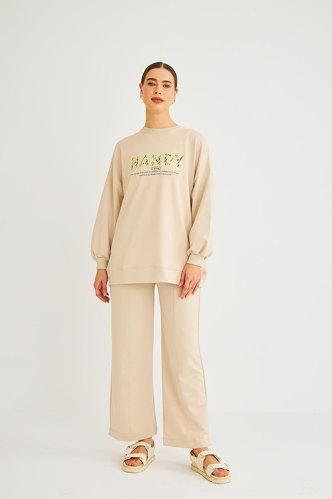 Handy Baskılı Pamuklu Oversize Taş Alt Üst Takım