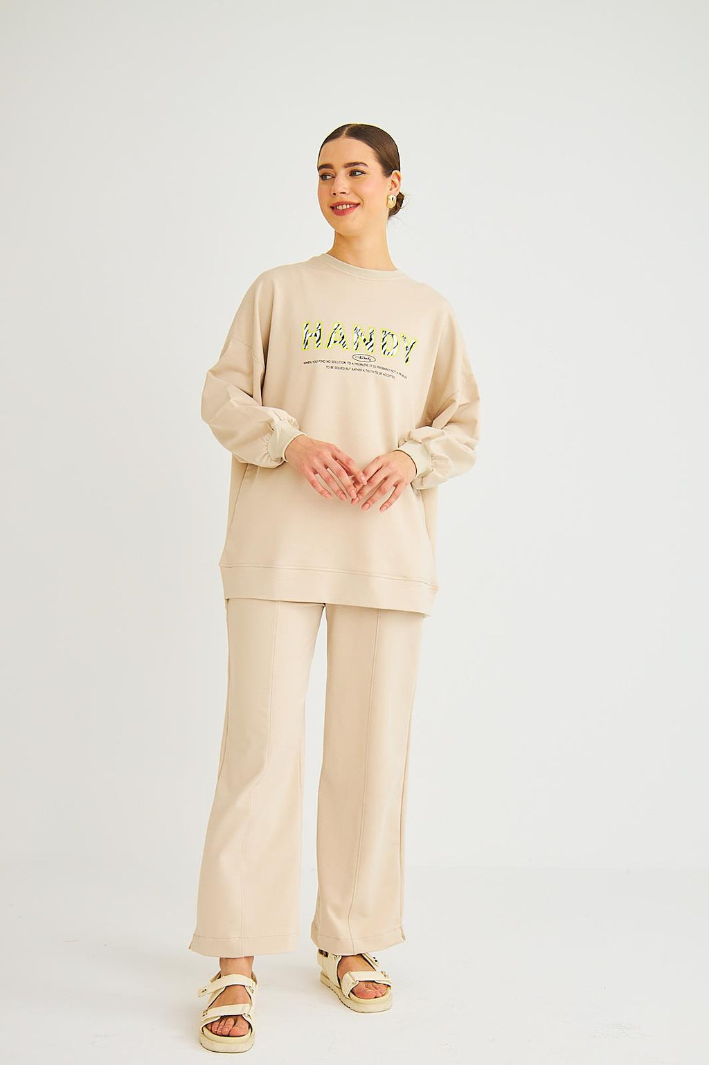 Handy Baskılı Pamuklu Oversize Taş Alt Üst Takım