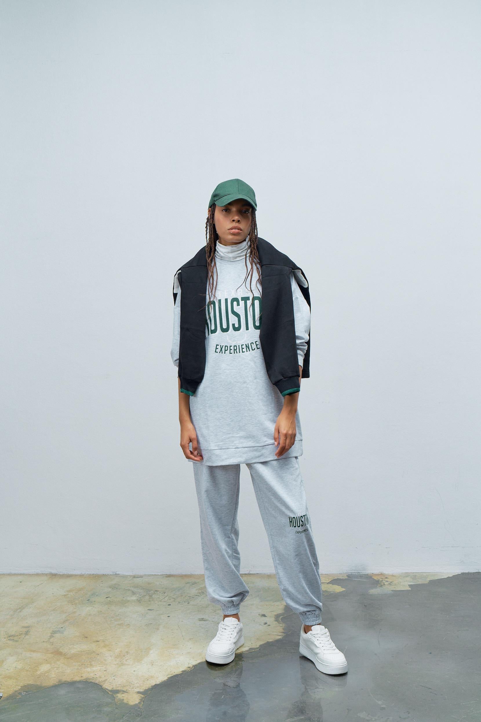 Houston Pamuklu Oversize Gri Alt Üst Takım