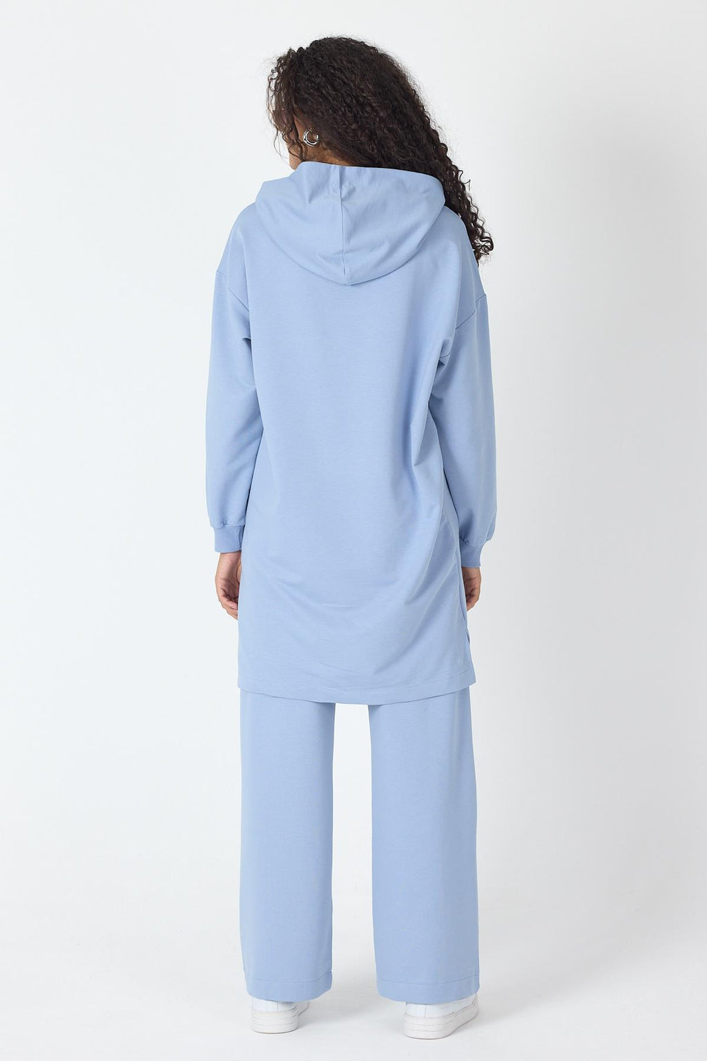 İndigo Kadın Etek Süpremli Baskı Detaylı Fermuar Kapamalı Kapüşonlu Pamuklu Örme Alt Üst Takım