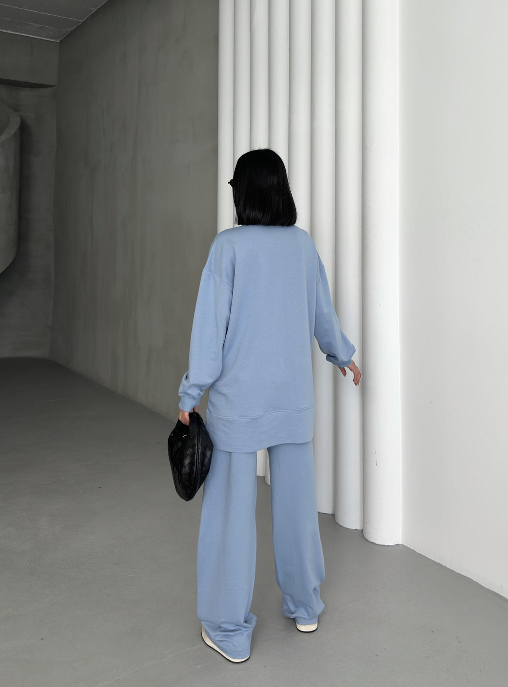 İndigo Kadın Oversize Yarım Fermuar Kapamalı Cep Üzeri Taşlı Bol Paça Pamuklu Örme Alt Üst Takım