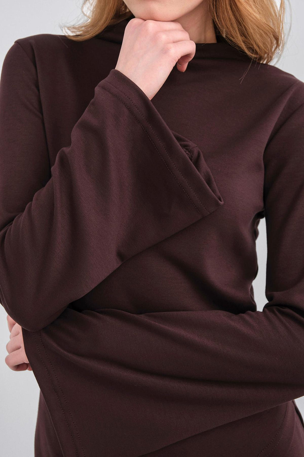 Kahve Kadın Yumuşak Dokulu Premium Modal  Balıkçı Yaka Asimetrik Kesim Alt-Üst Takım