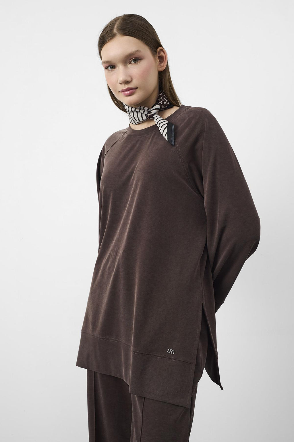 Kahverengi Oversize Kalıp Tencel Dokulu Relax Fit Premium Takım