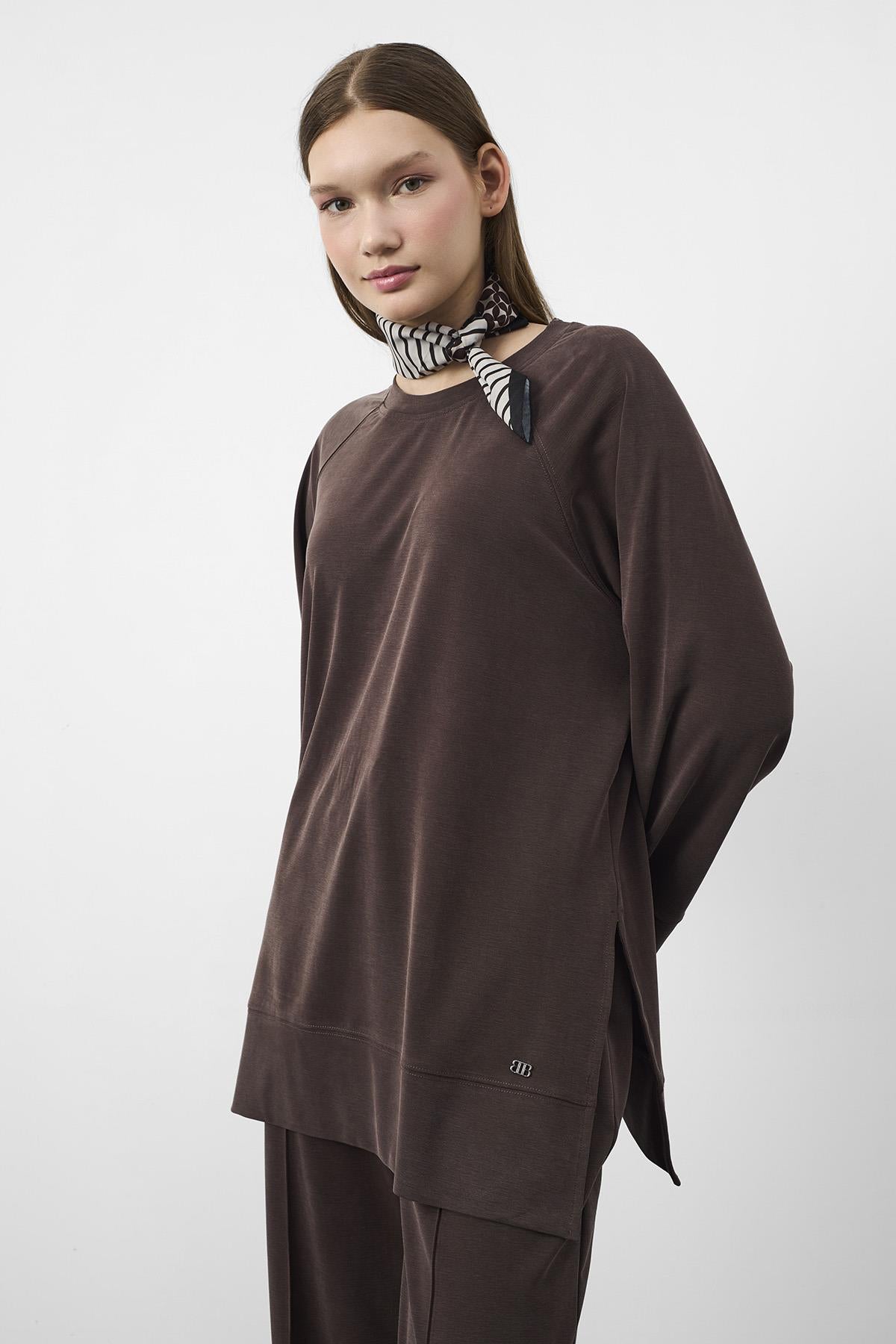 Kahverengi Oversize Kalıp Tencel Dokulu Relax Fit Premium Takım