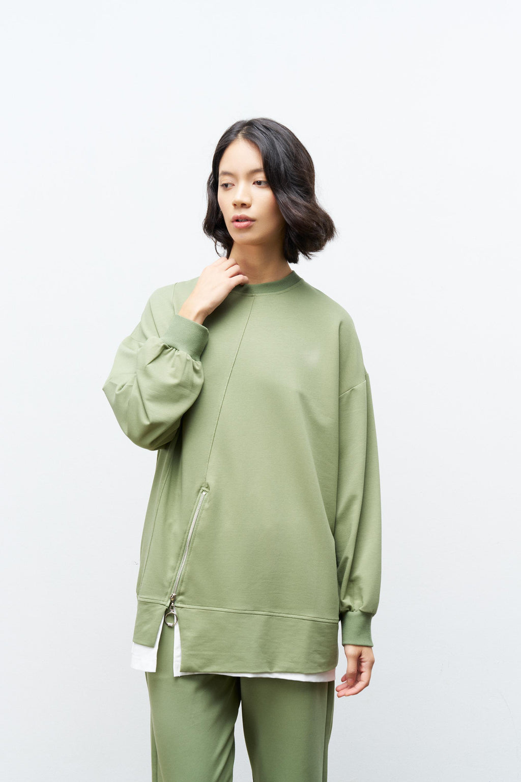 Koyu Haki Kadın Eteği Süprem Fermuar Detaylı Bel Lastikli Pamuklu Örme Alt Üst Takım