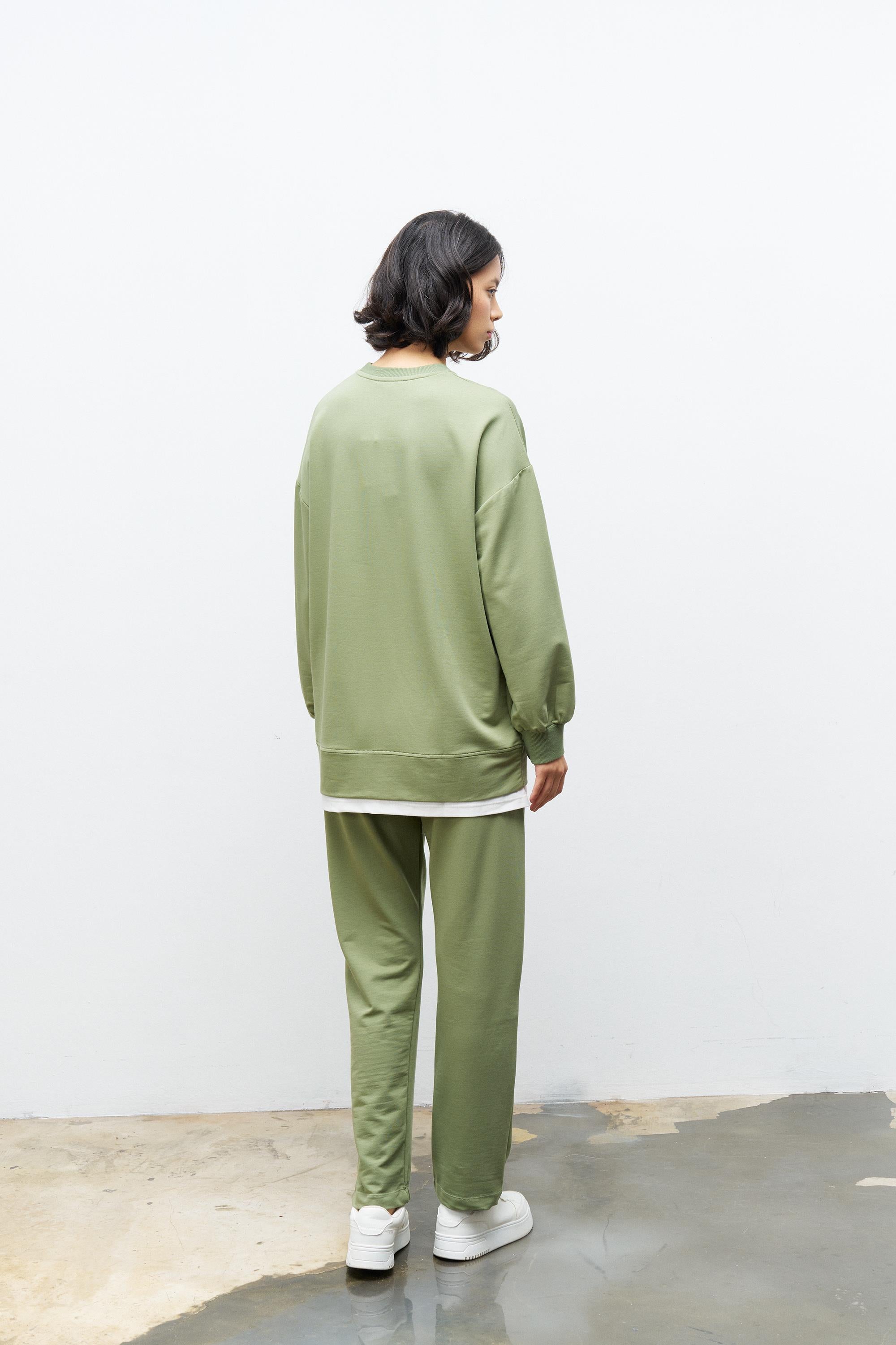 Koyu Haki Kadın Eteği Süprem Fermuar Detaylı Bel Lastikli Pamuklu Örme Alt Üst Takım