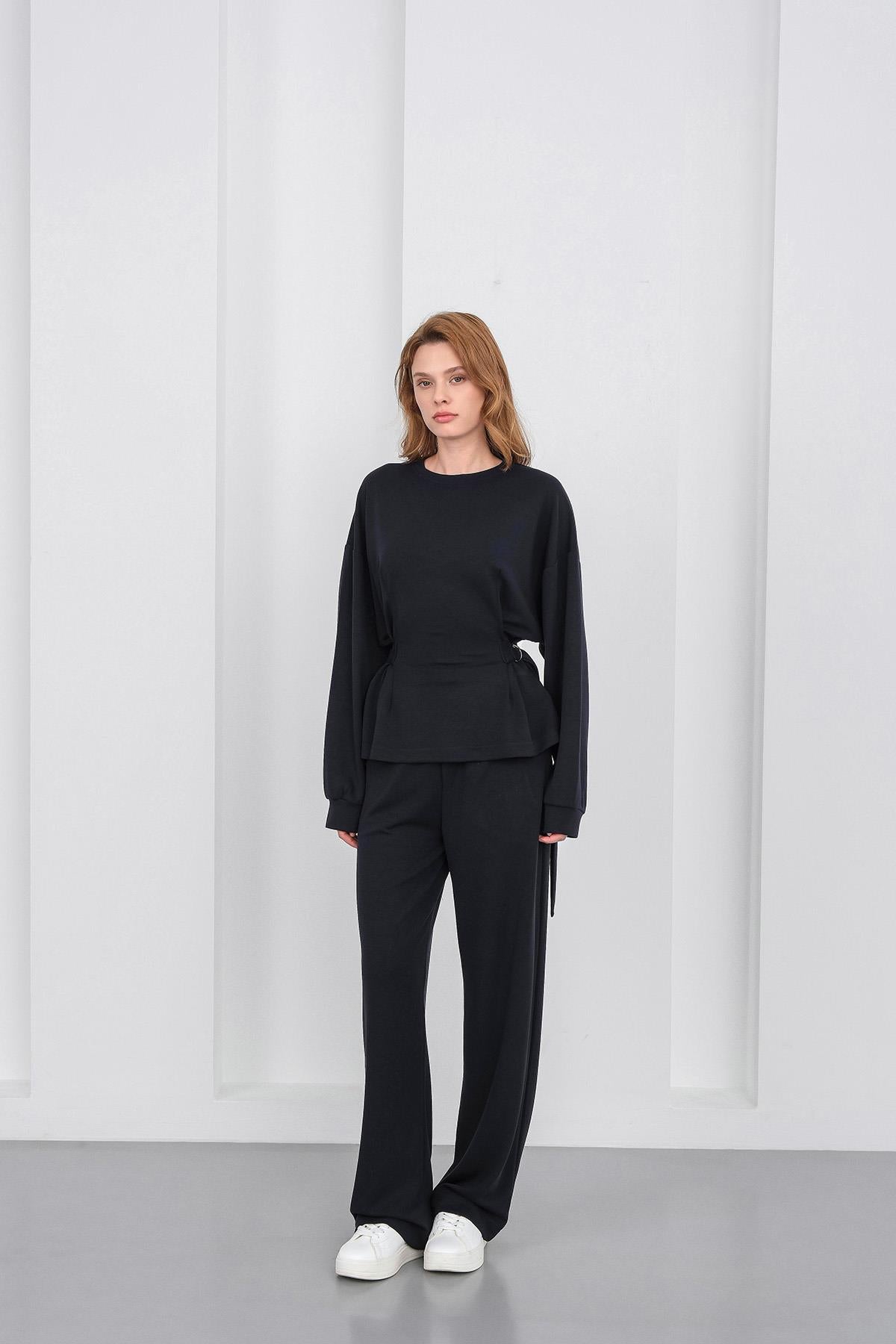 Koyu Lacivert Kadın Premium Modal D Toka Süs Kemerli Alt-Üst Takım