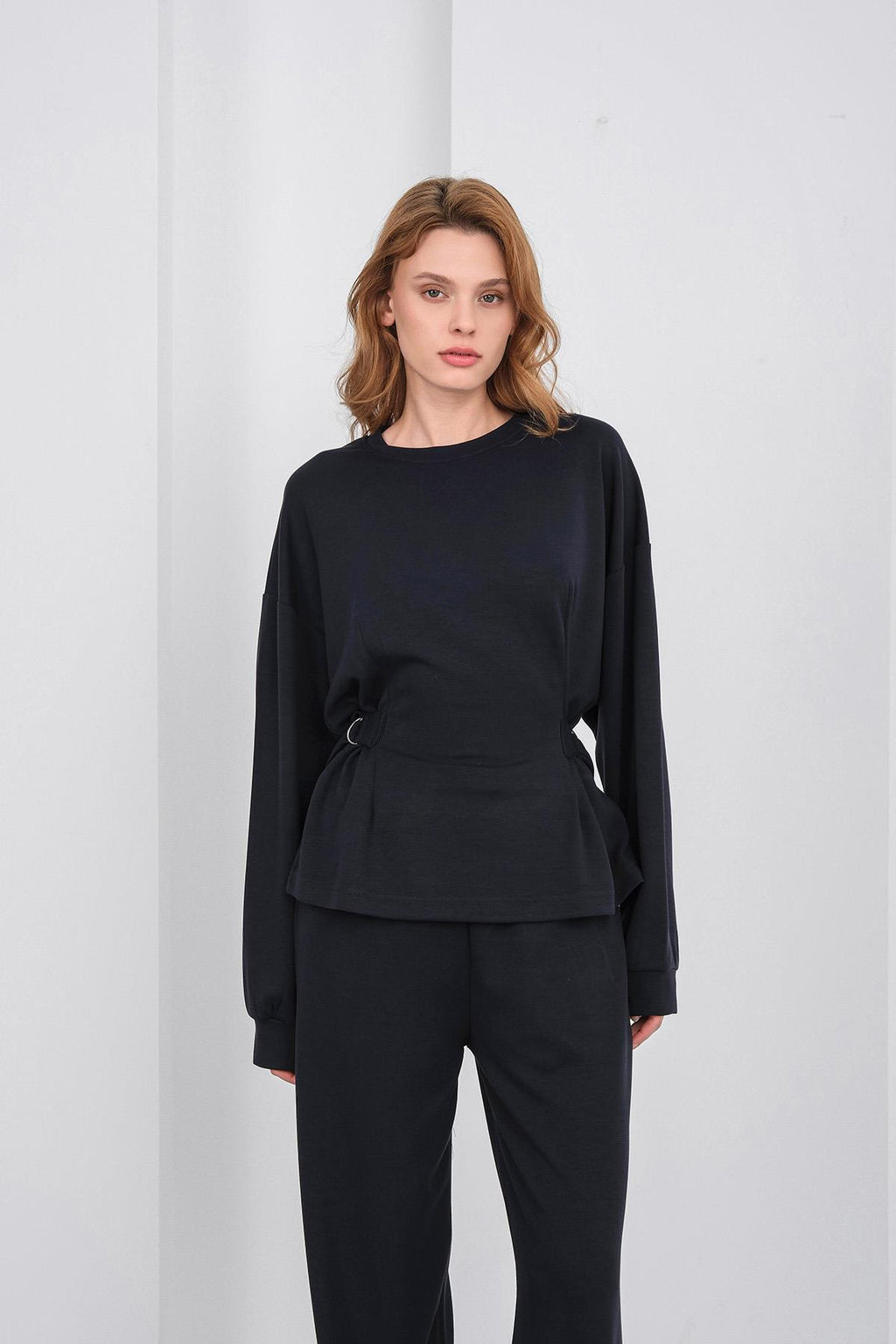 Koyu Lacivert Kadın Premium Modal D Toka Süs Kemerli Alt-Üst Takım