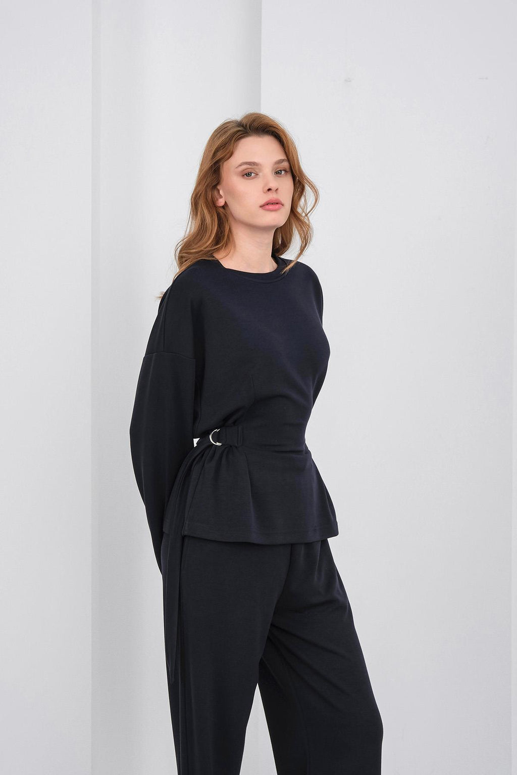 Koyu Lacivert Kadın Premium Modal D Toka Süs Kemerli Alt-Üst Takım