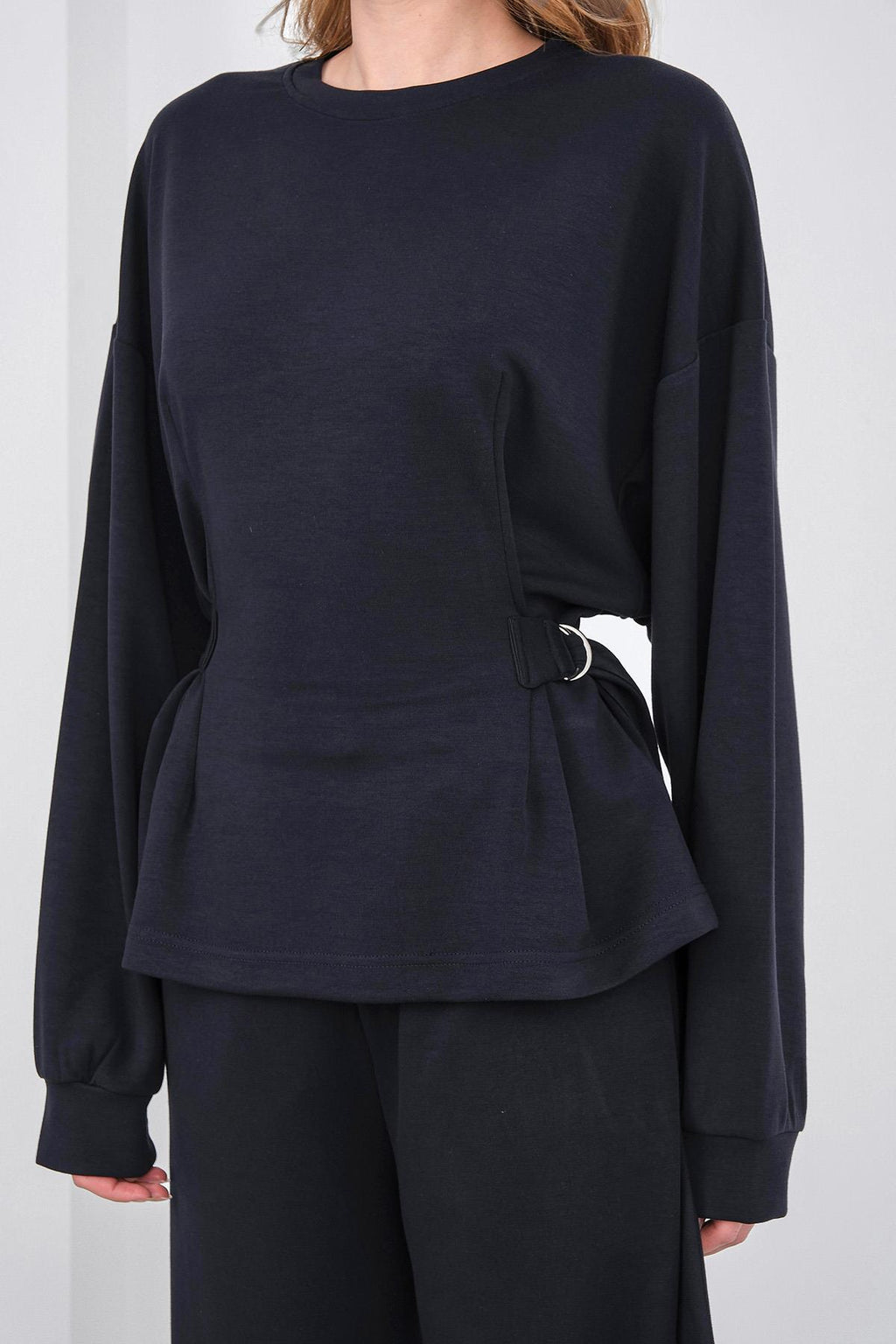 Koyu Lacivert Kadın Premium Modal D Toka Süs Kemerli Alt-Üst Takım