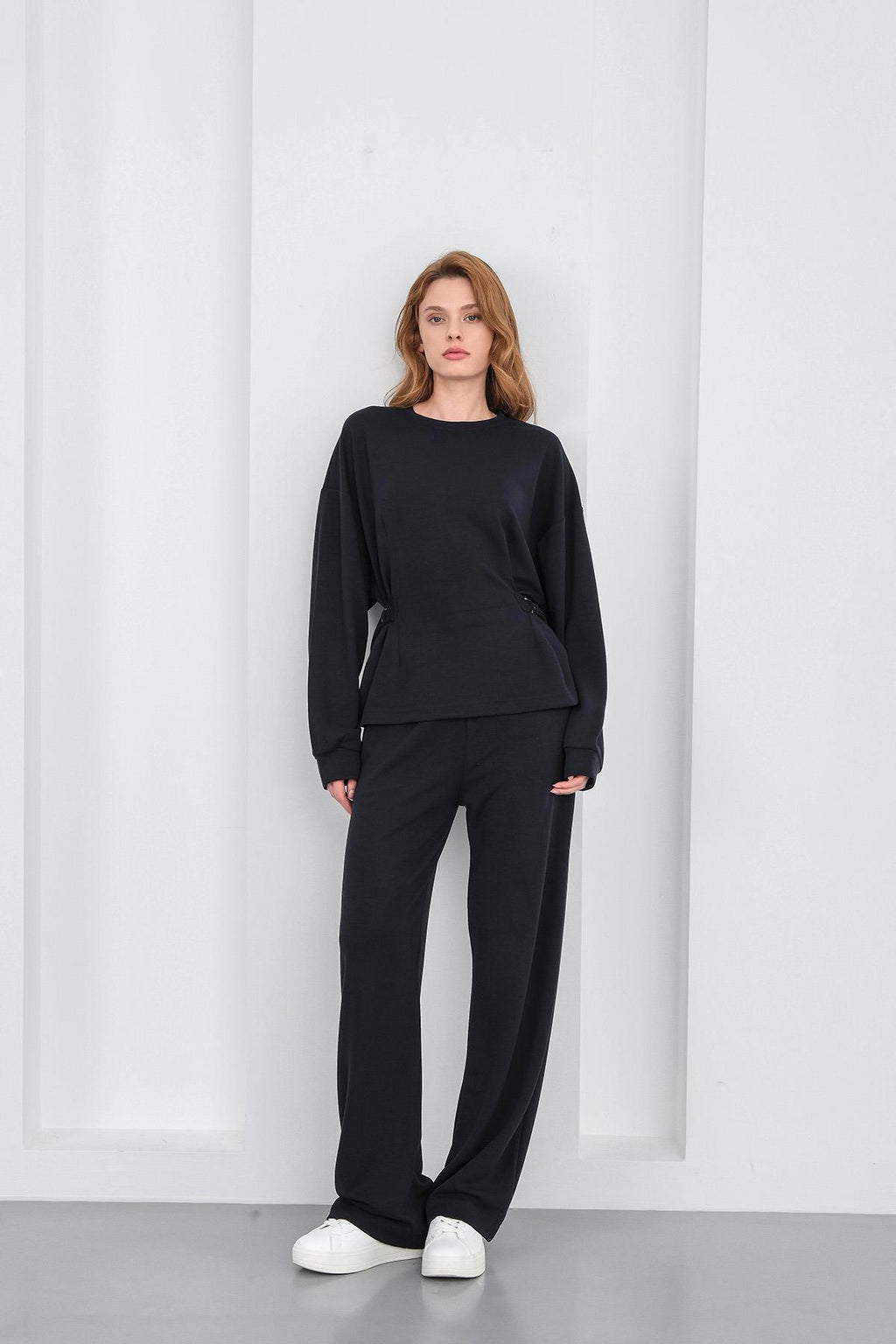 Koyu Lacivert Kadın Premium Modal D Toka Süs Kemerli Alt-Üst Takım