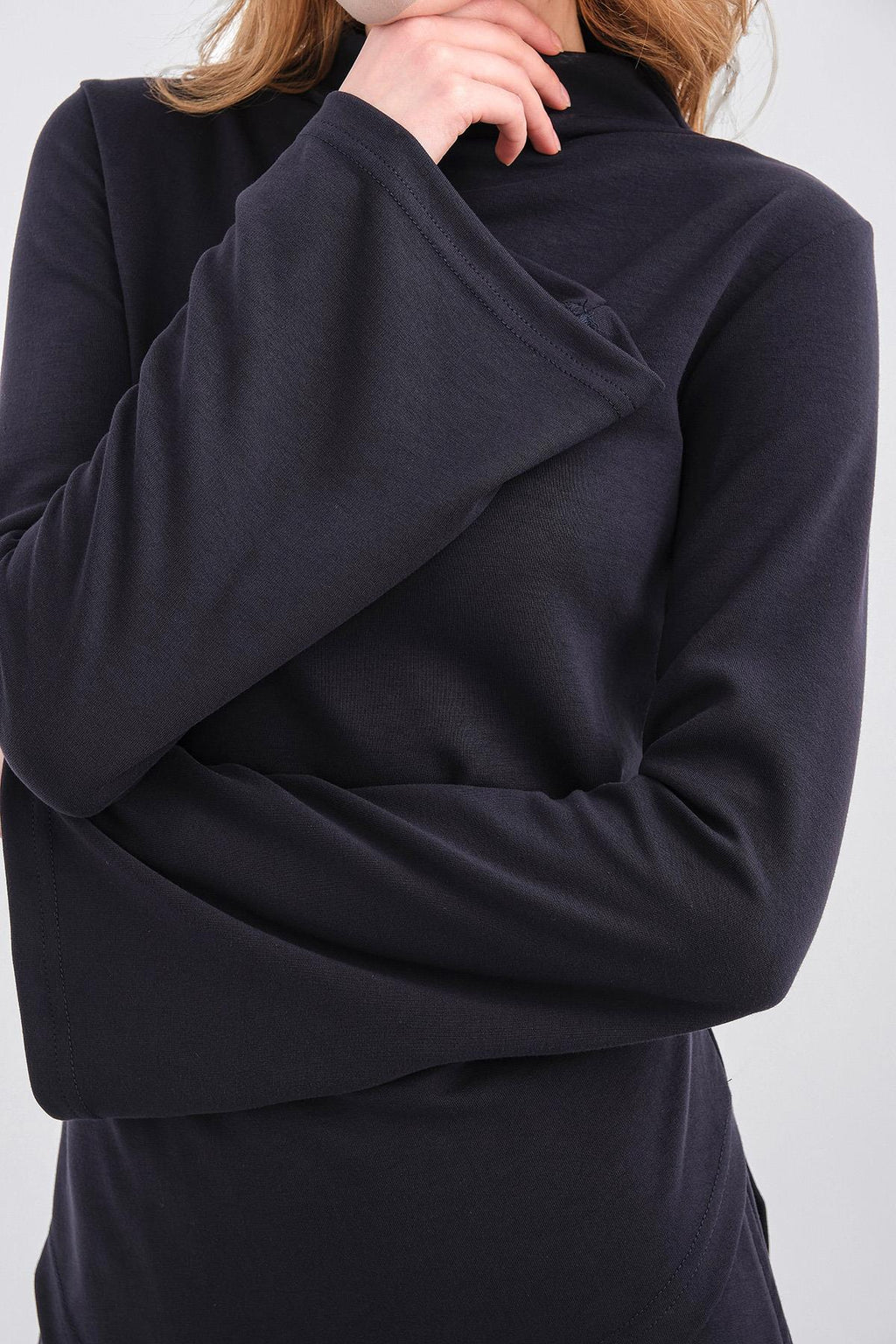 Koyu Lacivert Kadın Yumuşak Dokulu Premium Modal  Balıkçı Yaka Asimetrik Kesim Alt-Üst Takım