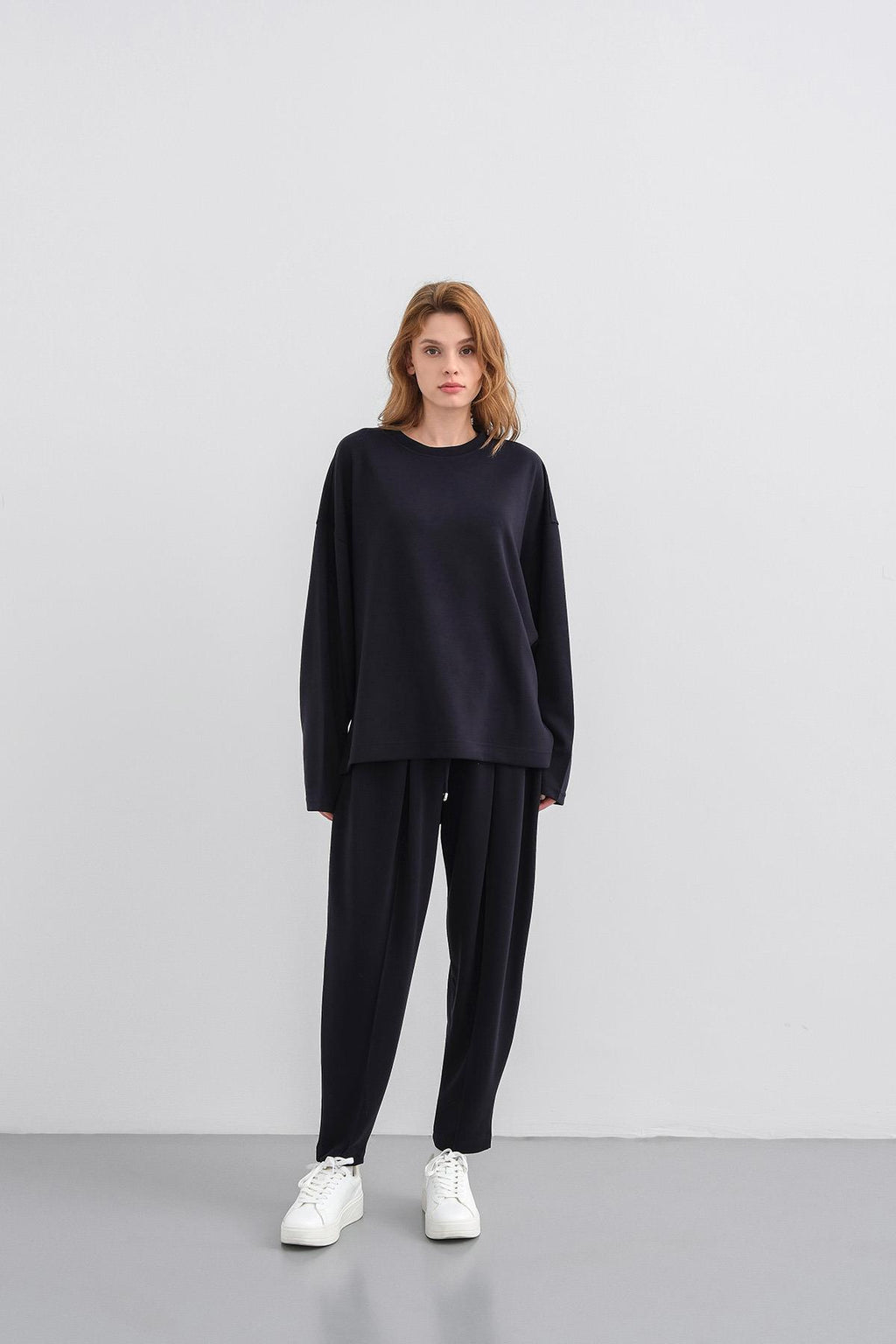 Koyu Lacivert Kadın Yumuşak Dokulu Premium Modal Kumaş Alt-Üst Takım