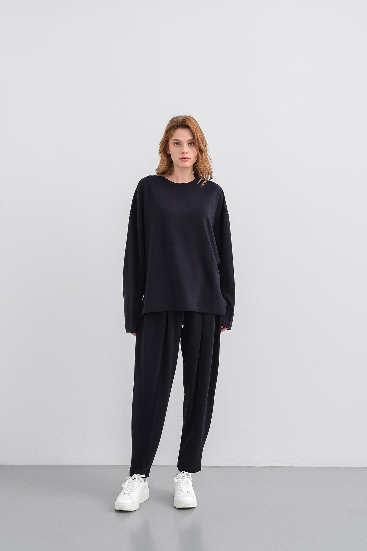 Koyu Lacivert Kadın Yumuşak Dokulu Premium Modal Kumaş Alt-Üst Takım