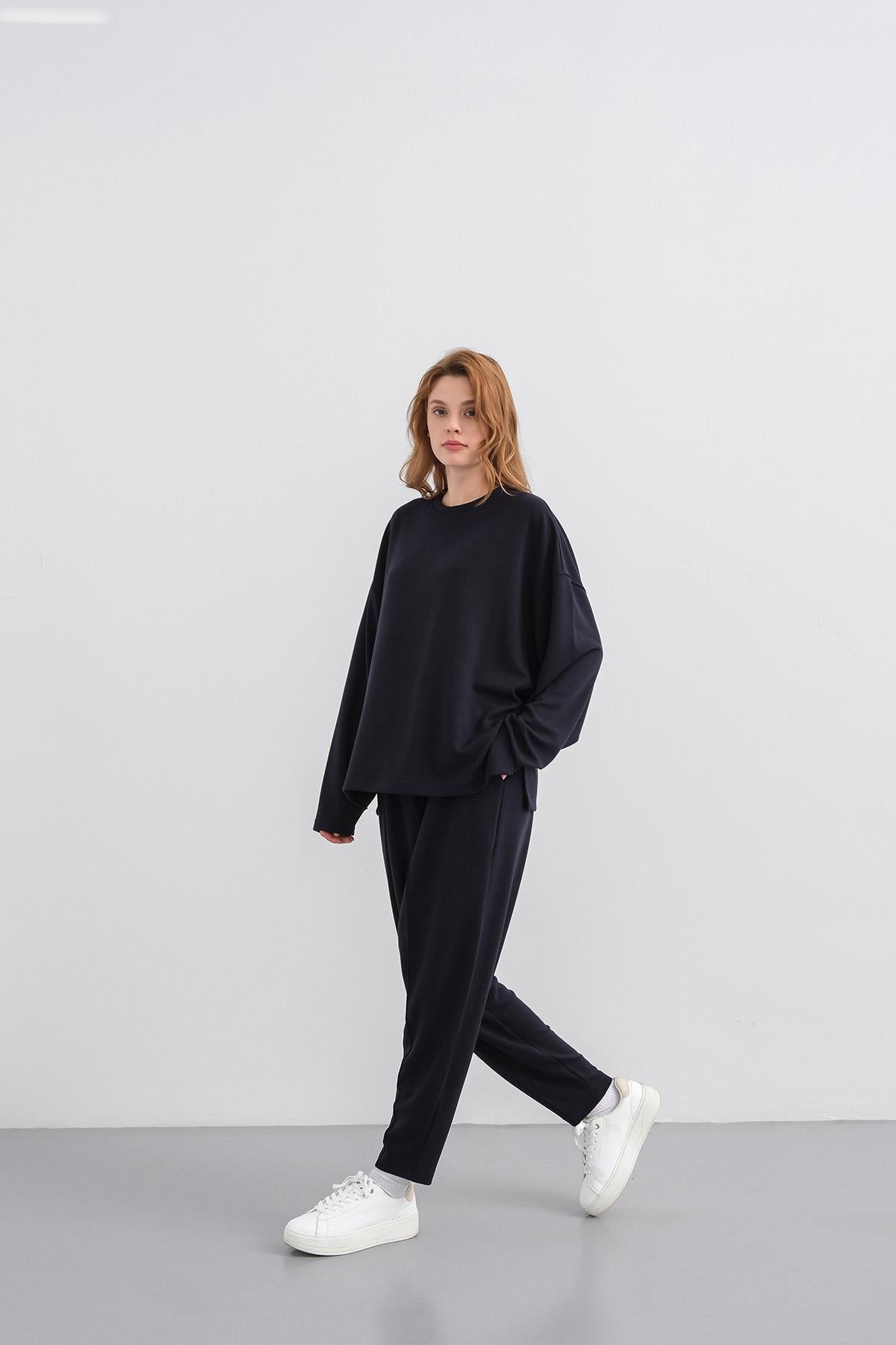 Koyu Lacivert Kadın Yumuşak Dokulu Premium Modal Kumaş Alt-Üst Takım