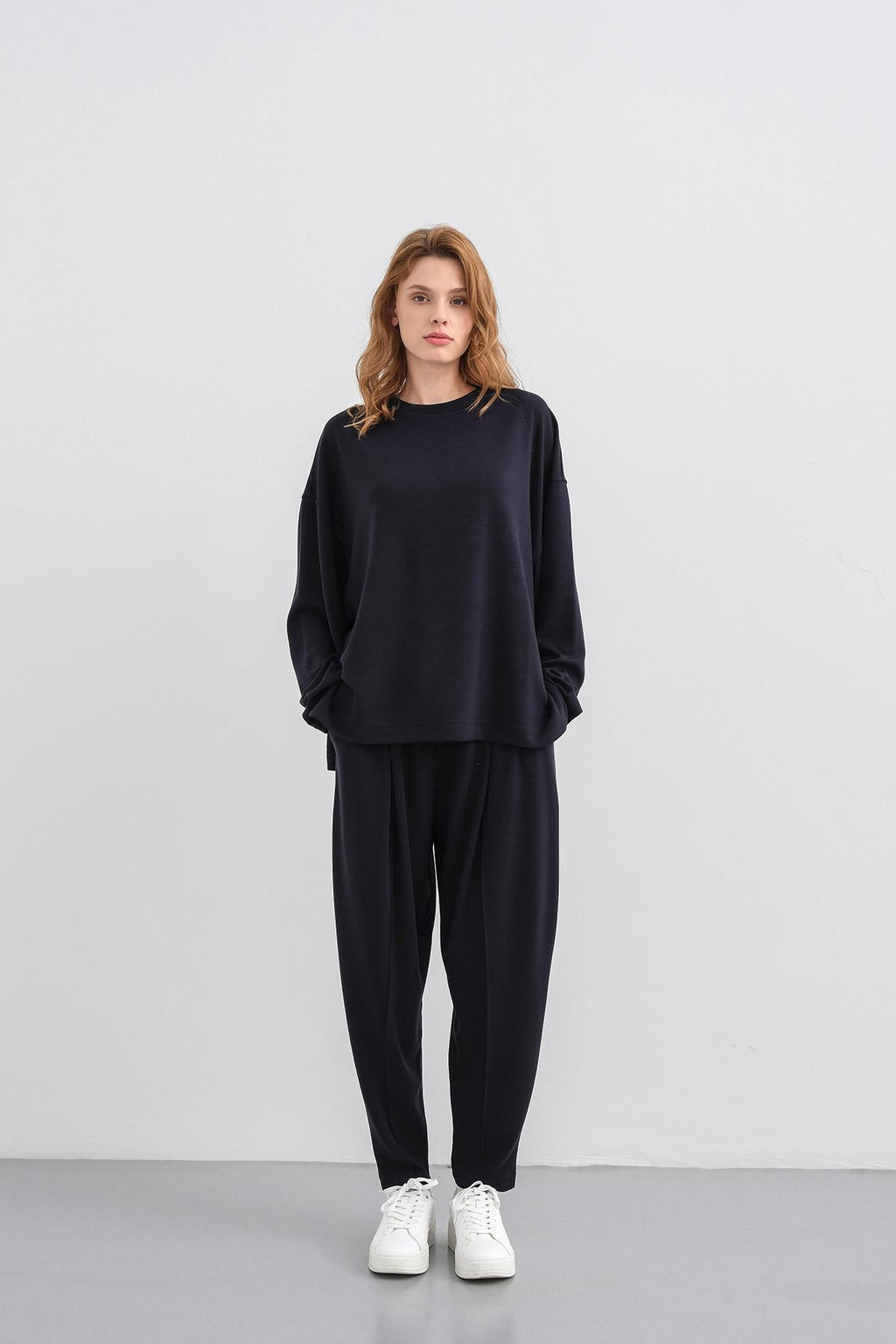 Koyu Lacivert Kadın Yumuşak Dokulu Premium Modal Kumaş Alt-Üst Takım