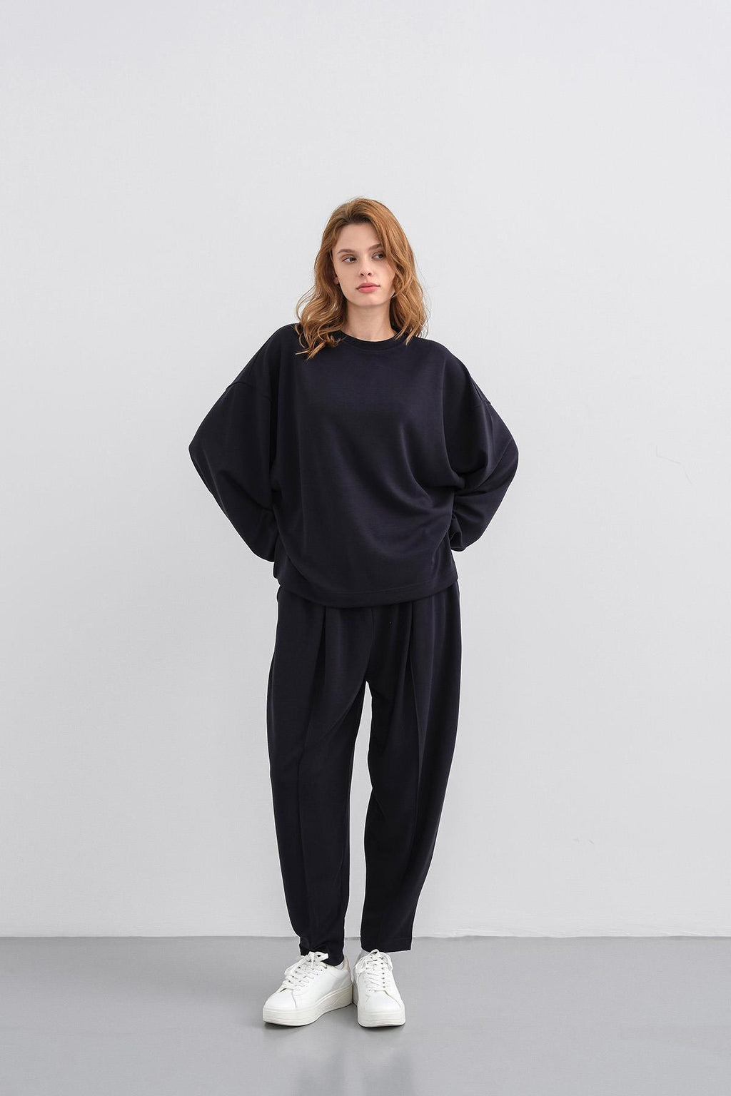 Koyu Lacivert Kadın Yumuşak Dokulu Premium Modal Kumaş Alt-Üst Takım