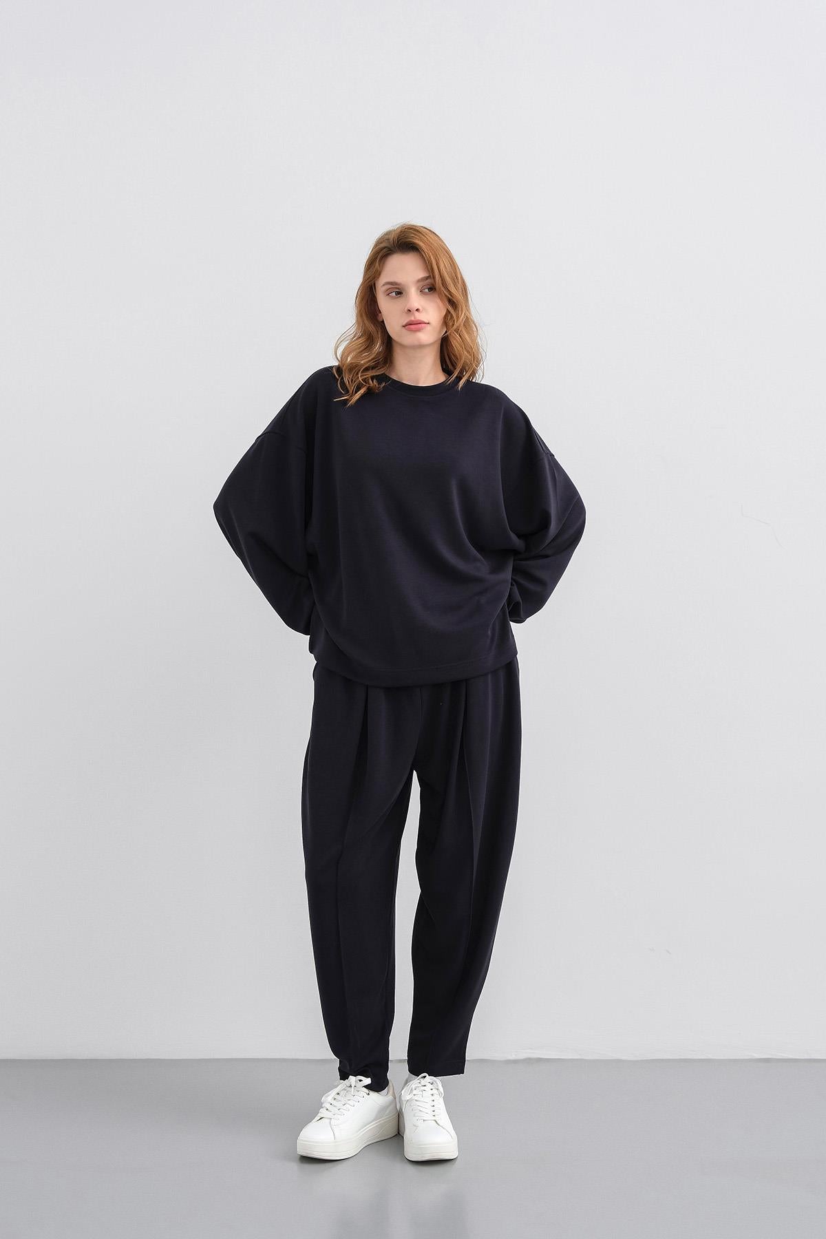 Koyu Lacivert Kadın Yumuşak Dokulu Premium Modal Kumaş Alt-Üst Takım