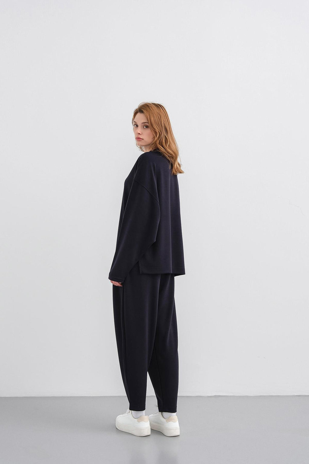 Koyu Lacivert Kadın Yumuşak Dokulu Premium Modal Kumaş Alt-Üst Takım