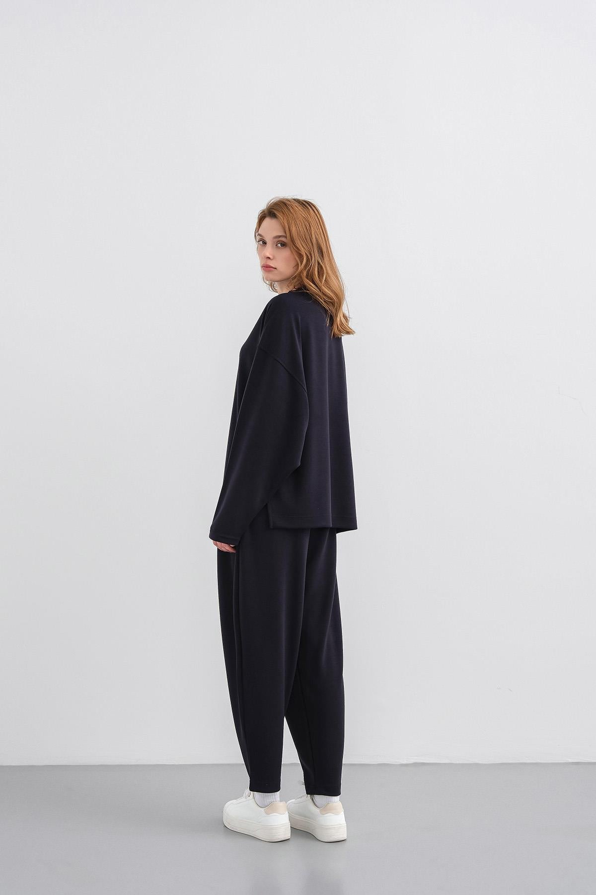 Koyu Lacivert Kadın Yumuşak Dokulu Premium Modal Kumaş Alt-Üst Takım