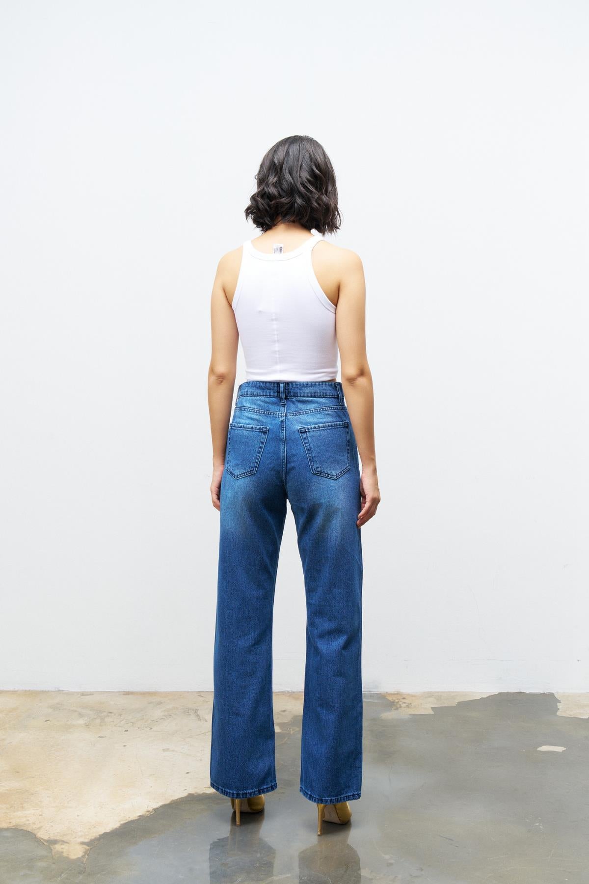 KOYU MAVİ %100 Pamuk Kadın Alt Üst Denim Takım