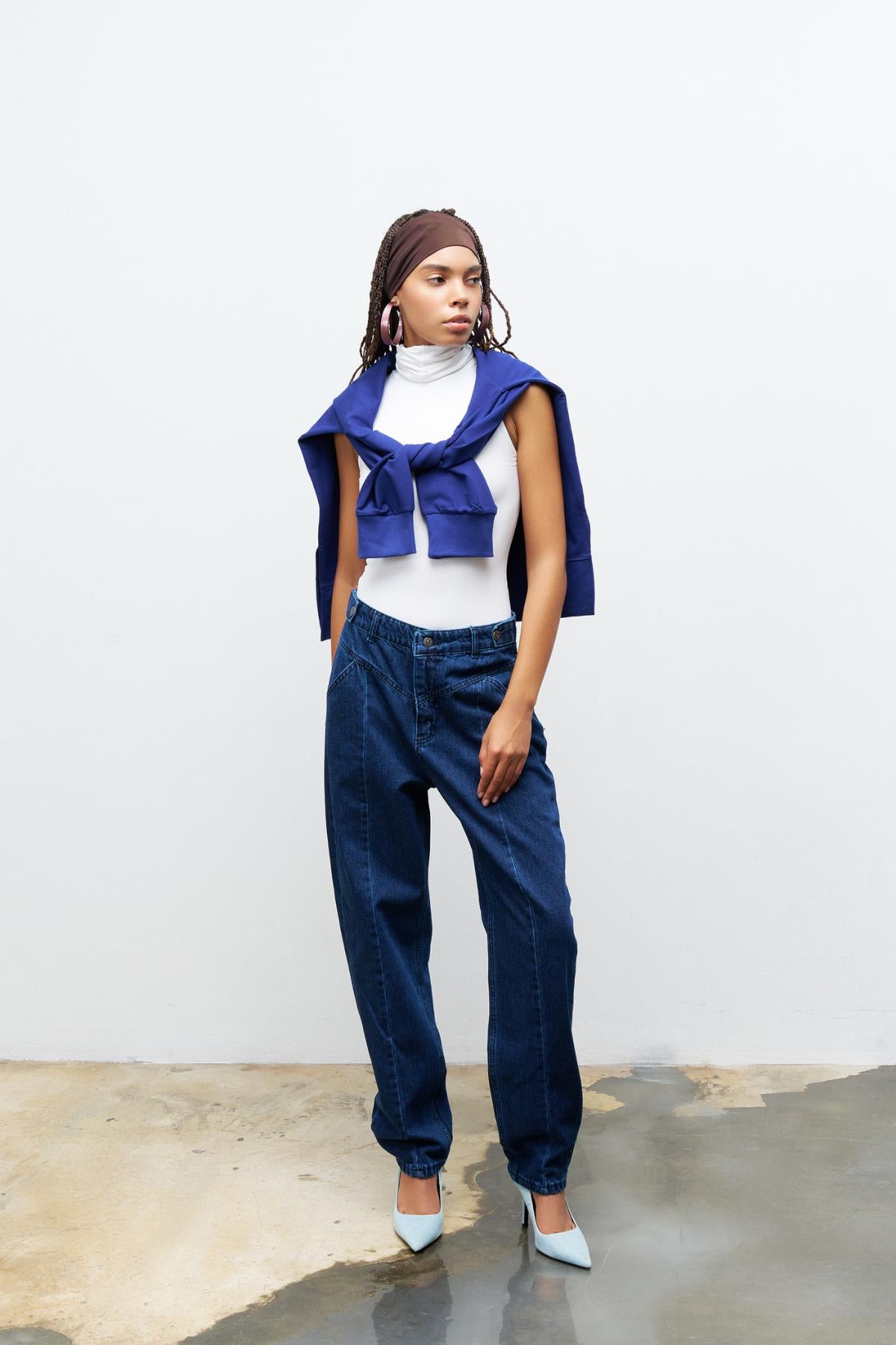 Koyu Mavi nervür Dikişli %100 Cotton Denim Pantolon