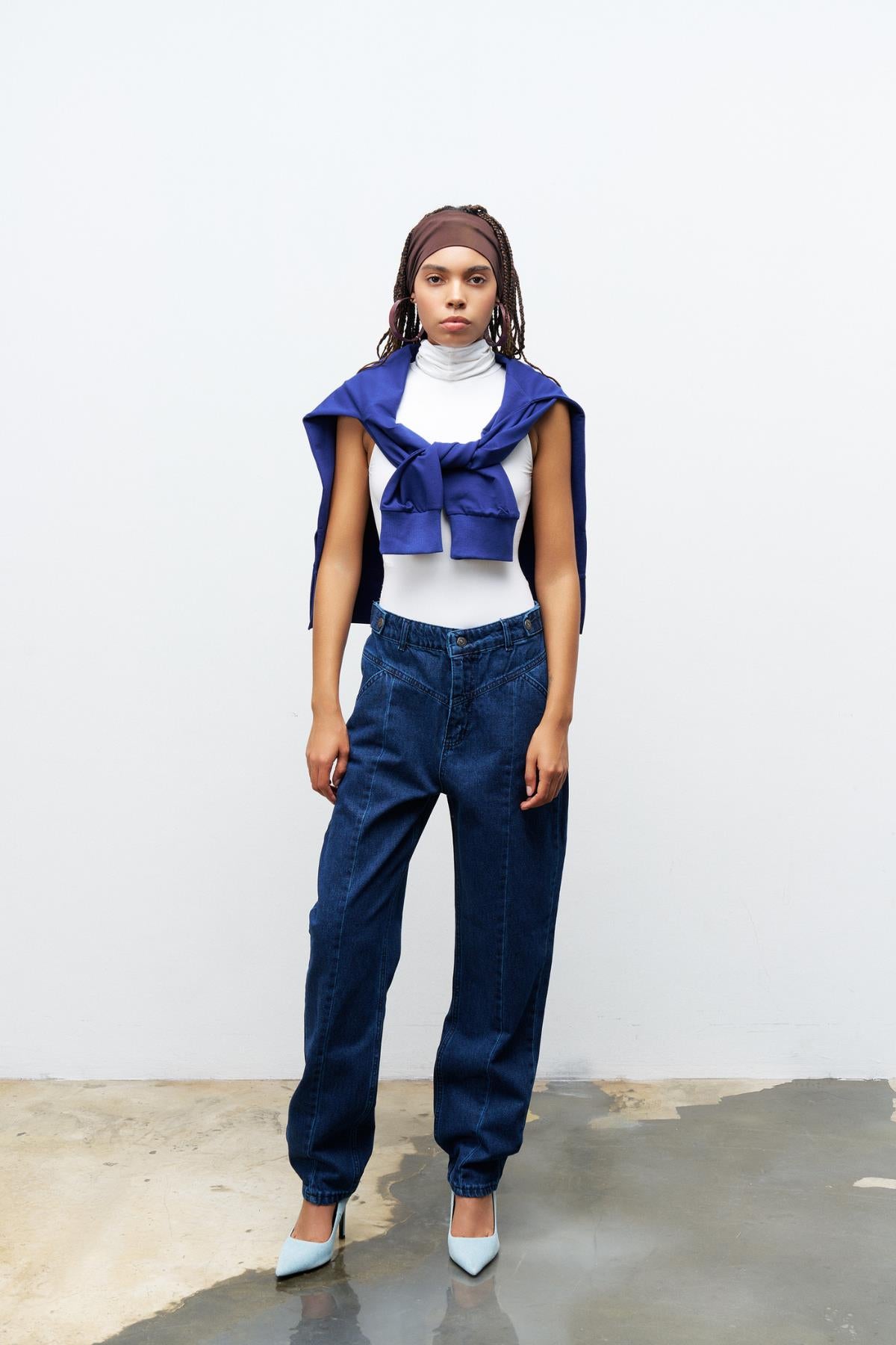 Koyu Mavi nervür Dikişli %100 Cotton Denim Pantolon