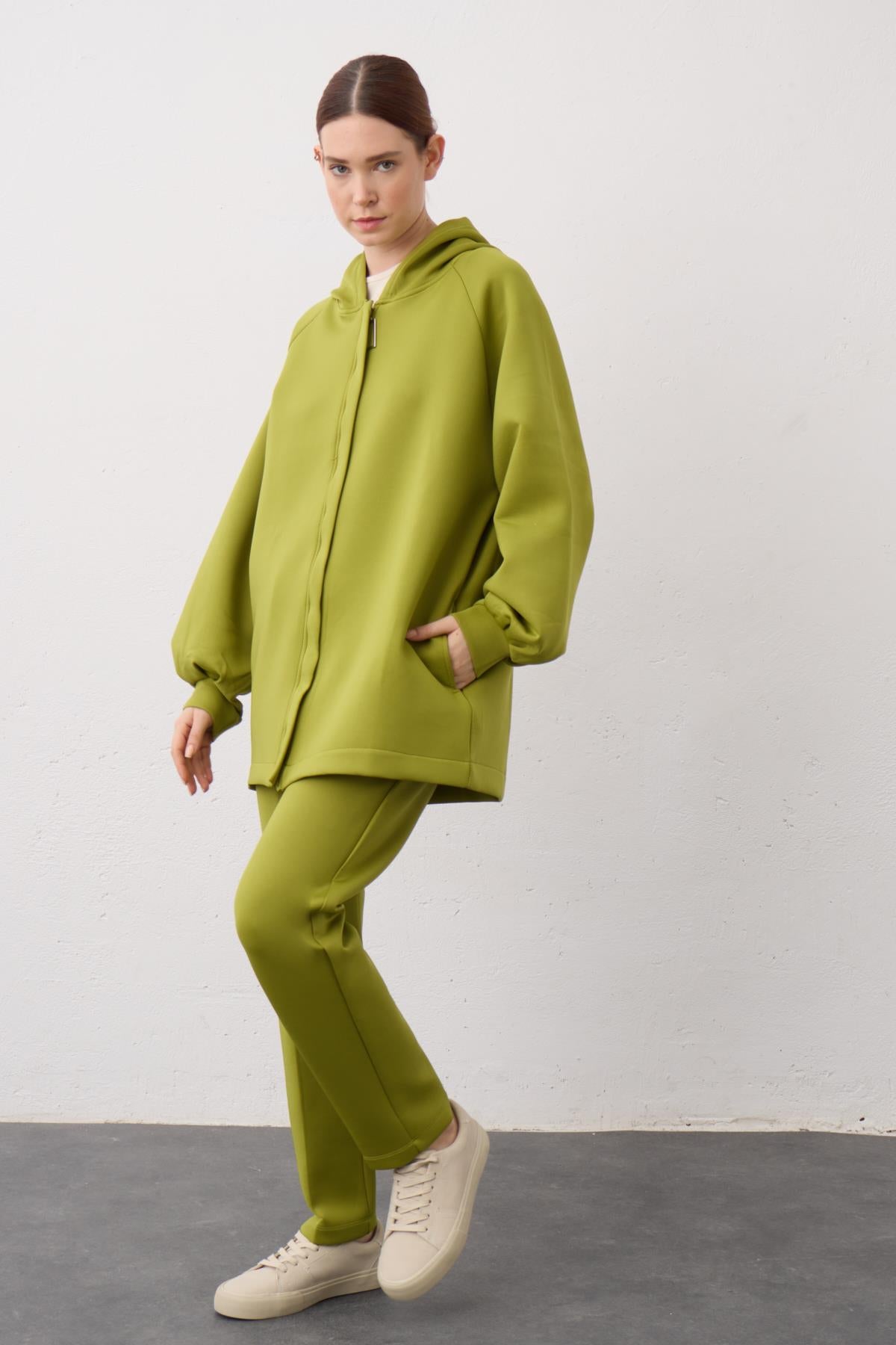 KOYU YEŞİL Kapüşonlu Fermuarlı Scuba Alt Üst Takım B4156