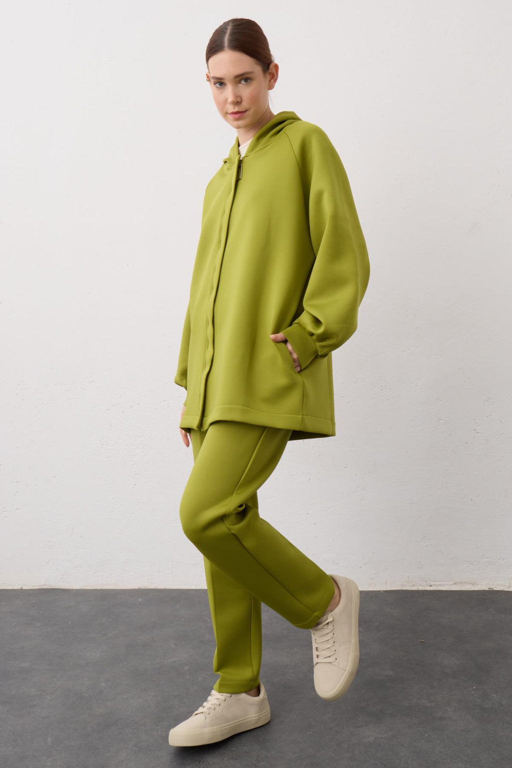 KOYU YEŞİL Kapüşonlu Fermuarlı Scuba Alt Üst Takım B4156