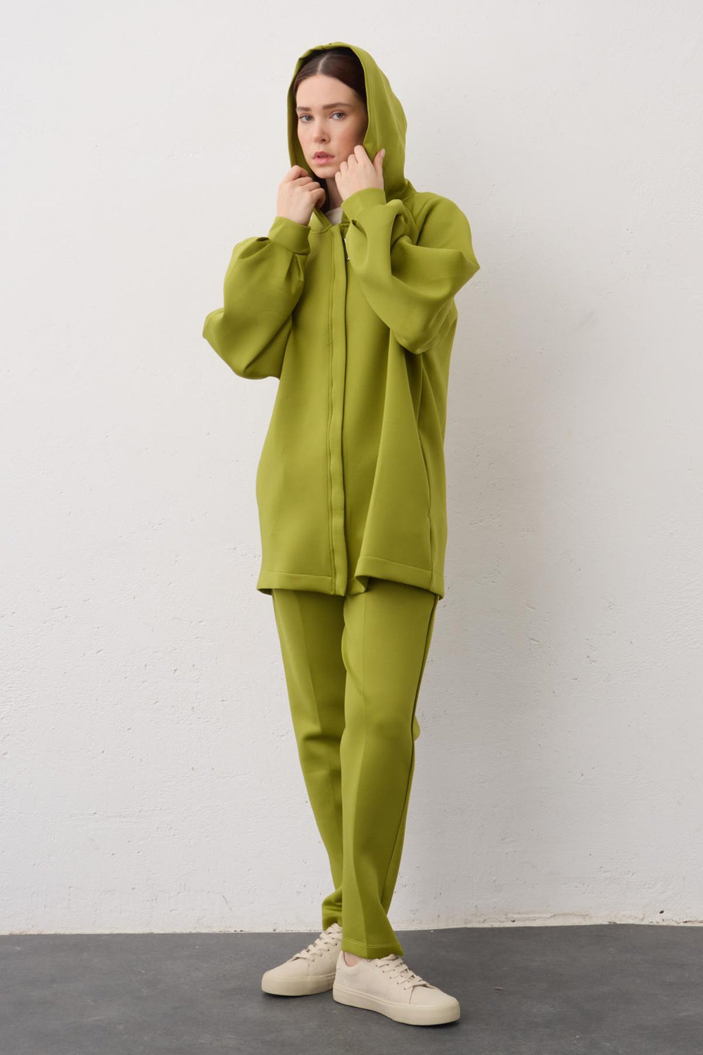 KOYU YEŞİL Kapüşonlu Fermuarlı Scuba Alt Üst Takım B4156