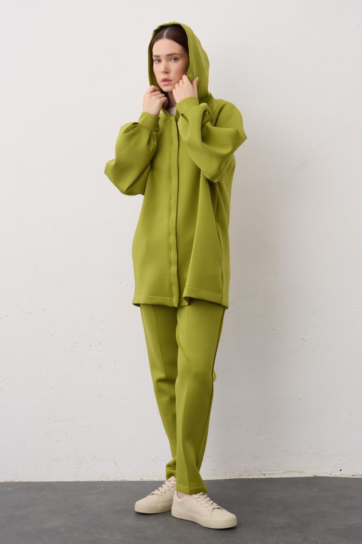 KOYU YEŞİL Kapüşonlu Fermuarlı Scuba Alt Üst Takım B4156