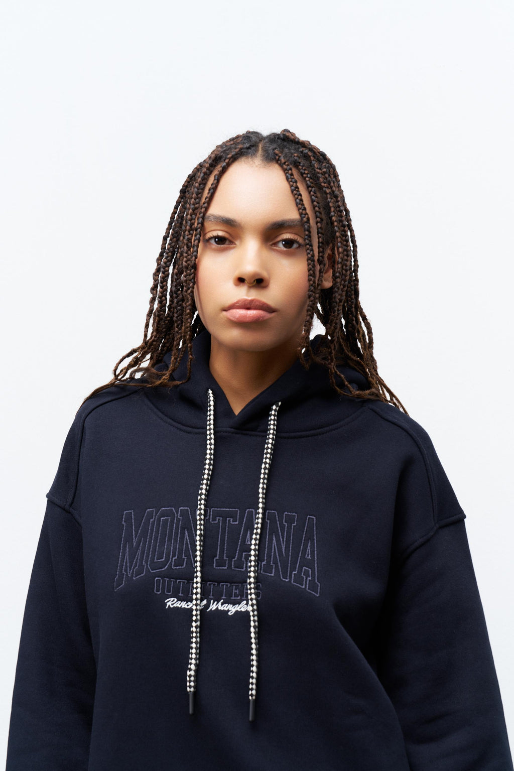 Lacivert İçi Polarlı Alt Üst Nakış İşlemeli Kapüşonlu Oversize Şardonlu Takım